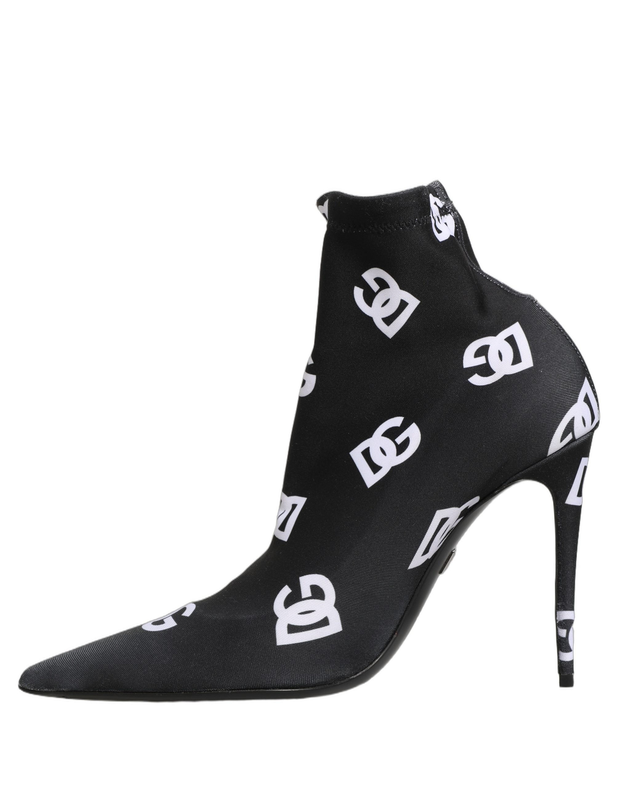 Dolce & Gabbana Black Logo Stretch Heels Ankle Boots Shoes Dolce & Gabbana