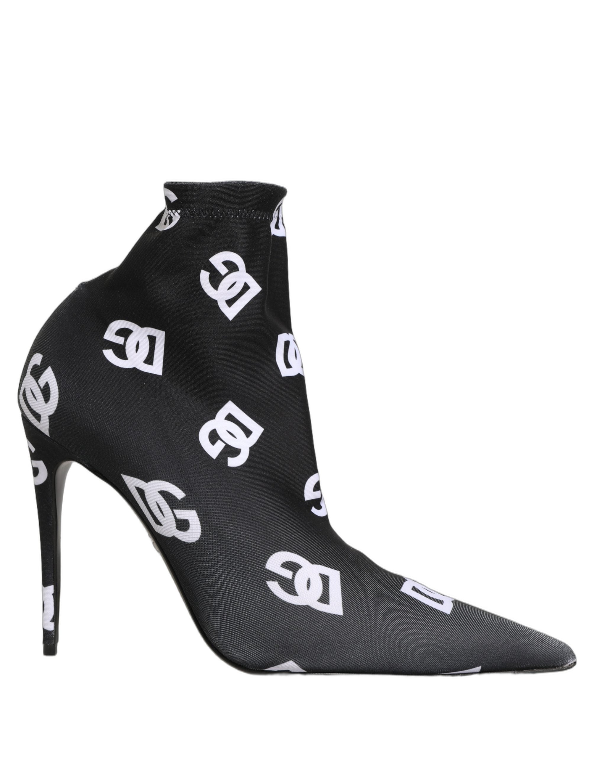 Dolce & Gabbana Black Logo Stretch Heels Ankle Boots Shoes Dolce & Gabbana