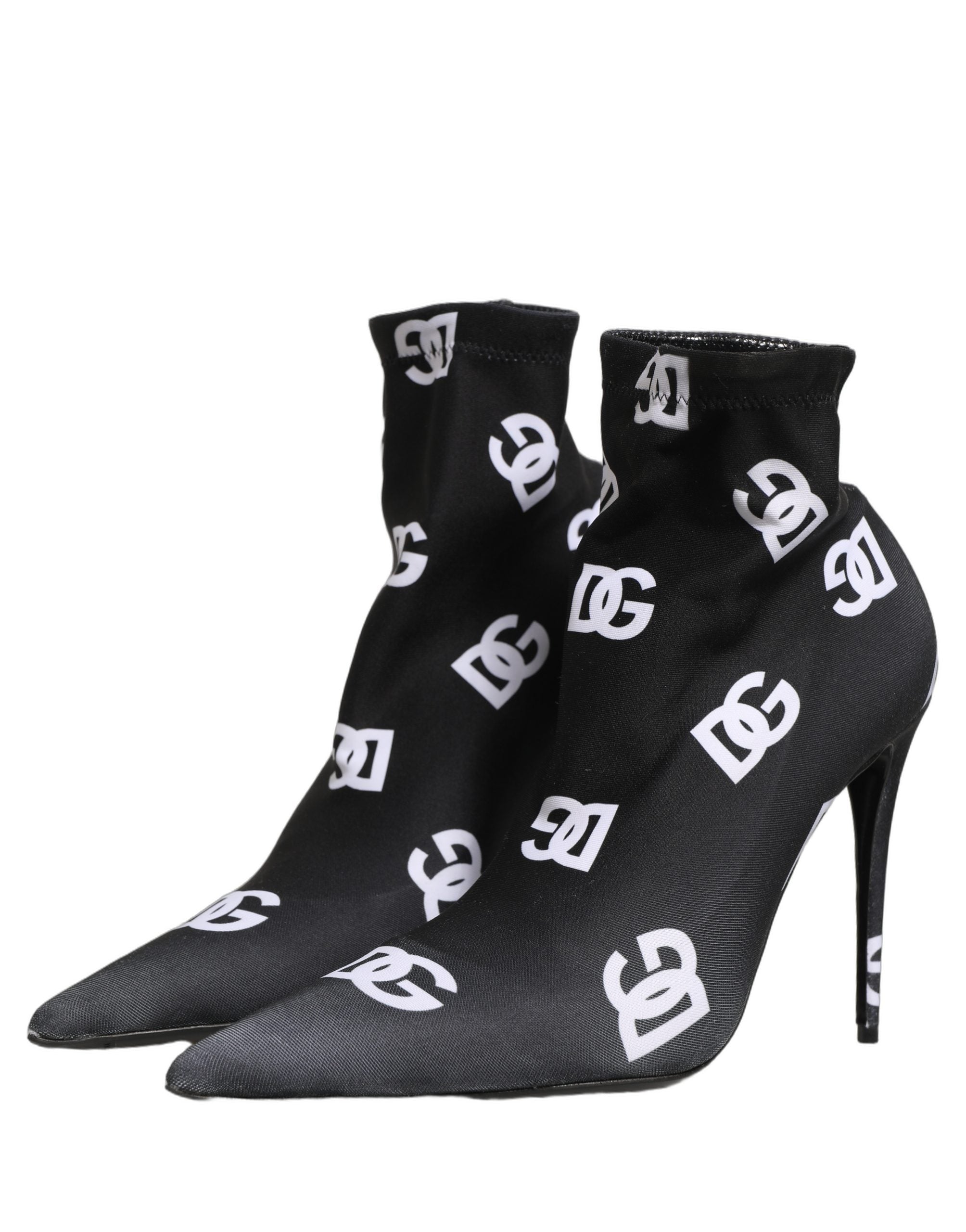 Dolce & Gabbana Black Logo Stretch Heels Ankle Boots Shoes Dolce & Gabbana