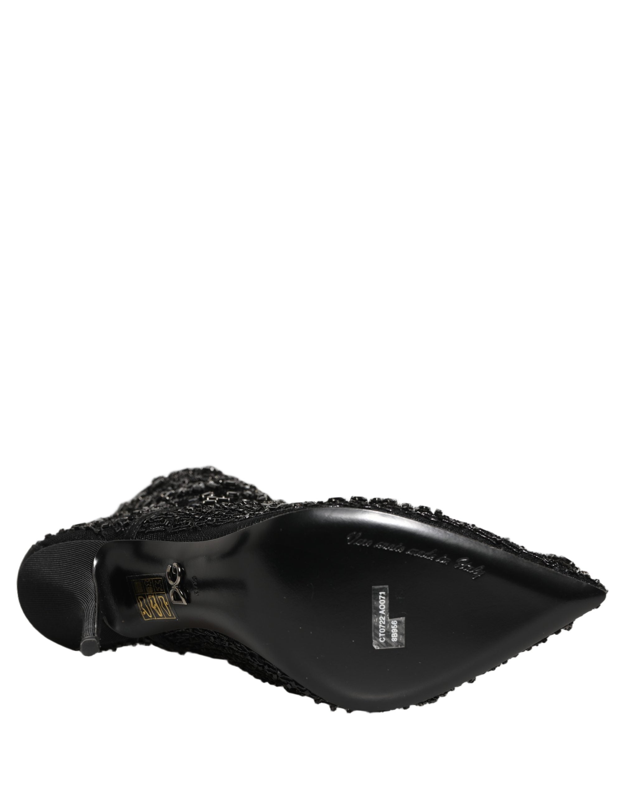 Dolce & Gabbana Black Embellished Mesh Ankle Boots Shoes Dolce & Gabbana