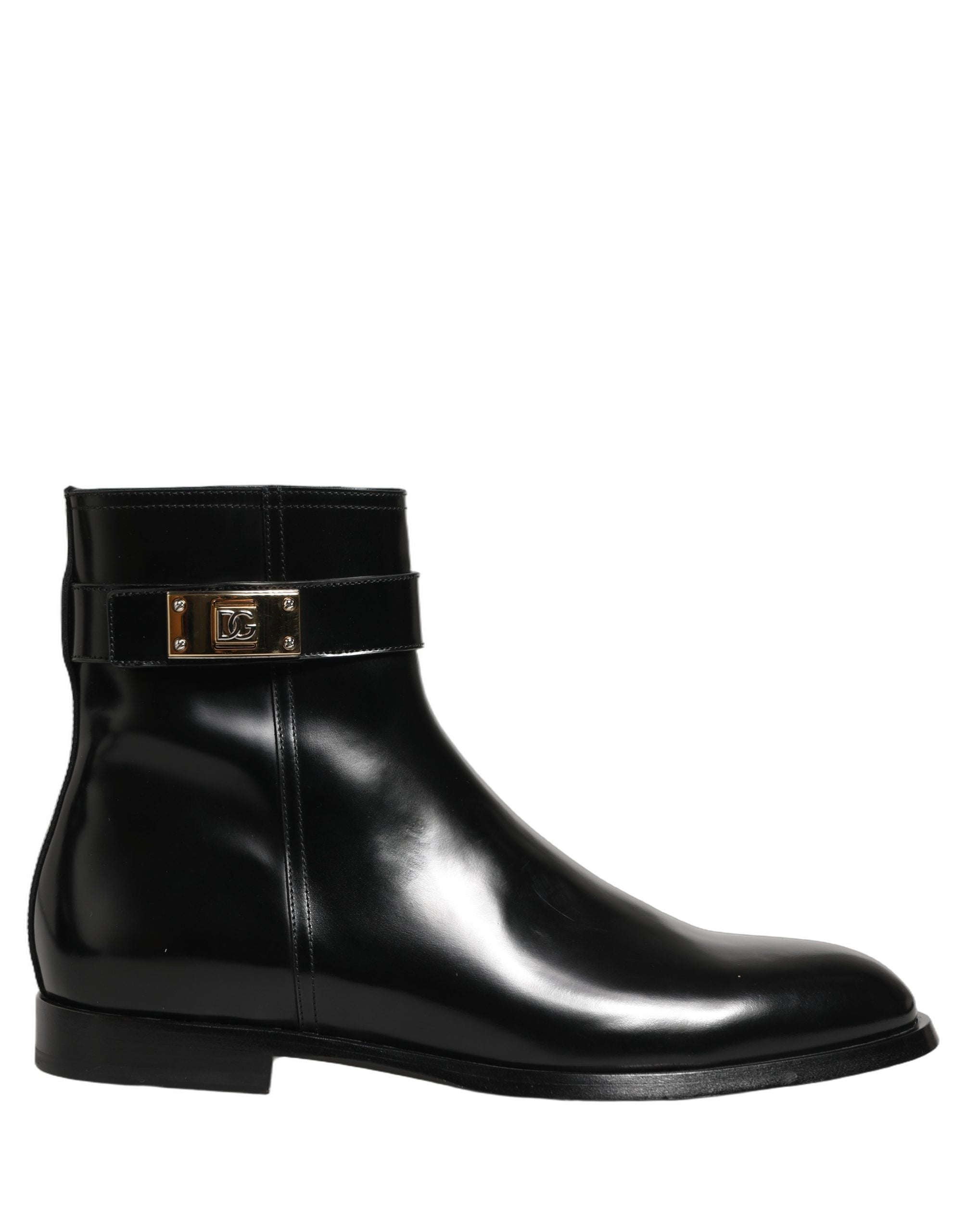 Dolce & Gabbana Black Leather Logo Buckle Mid Calf Boots Shoes Dolce & Gabbana