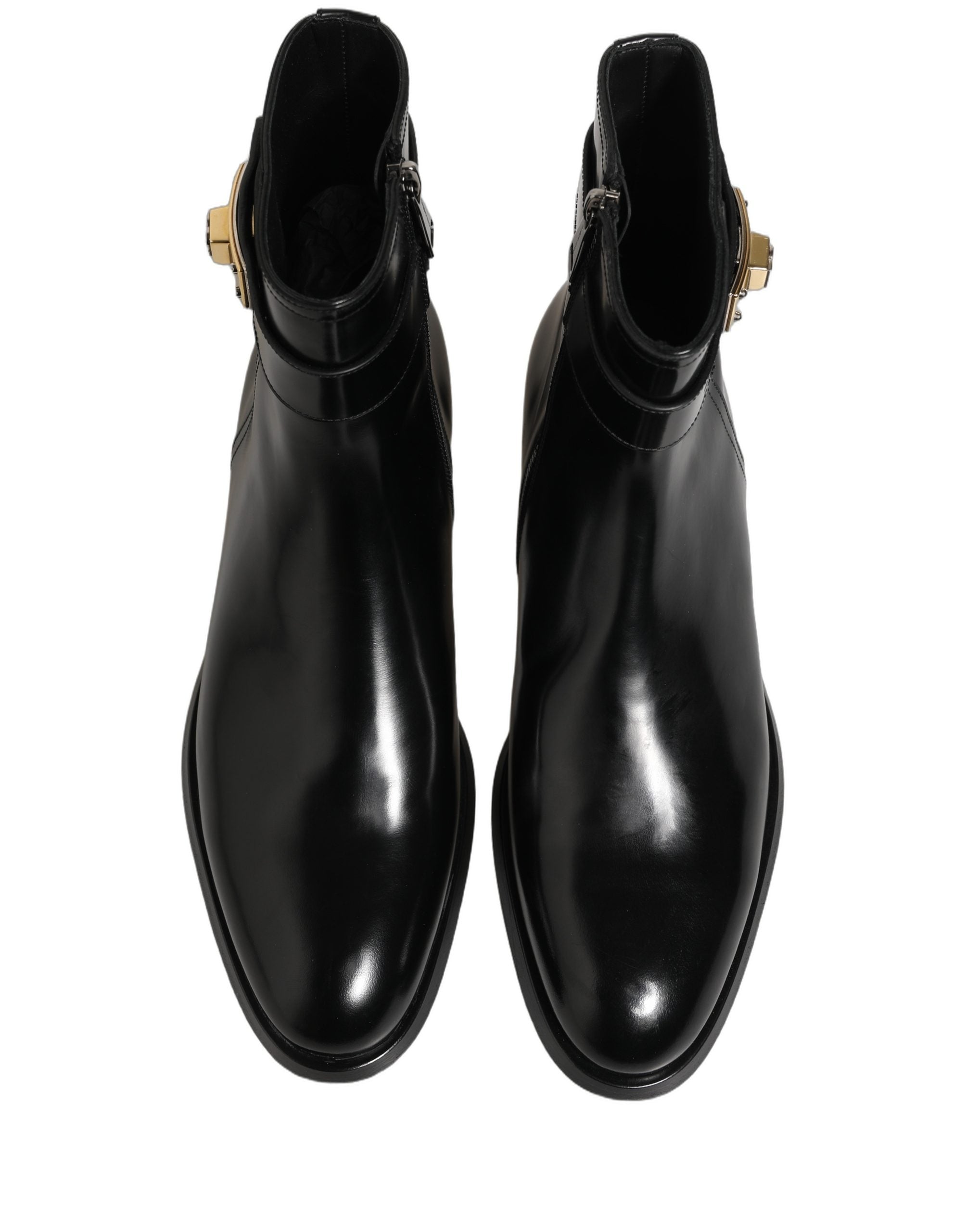 Dolce & Gabbana Black Leather Logo Buckle Mid Calf Boots Shoes Dolce & Gabbana