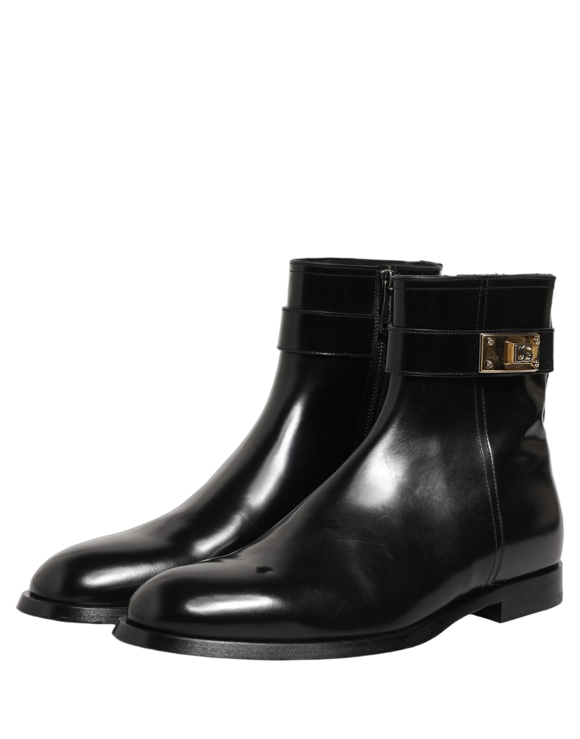 Dolce & Gabbana Black Leather Logo Buckle Mid Calf Boots Shoes Dolce & Gabbana