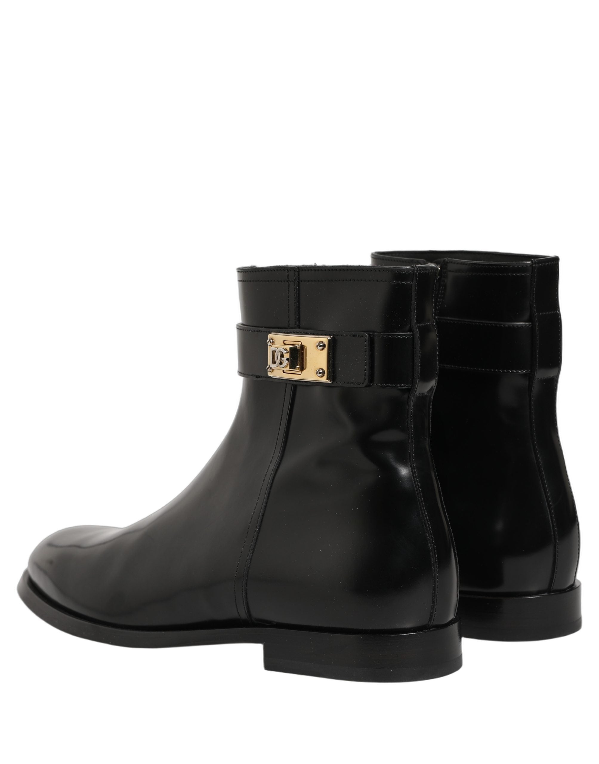 Dolce & Gabbana Black Leather Logo Buckle Mid Calf Boots Shoes Dolce & Gabbana