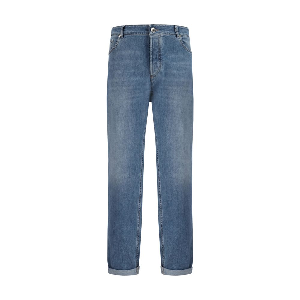 Brunello Cucinelli Blue Cotton Straight-Leg Jeans Brunello Cucinelli