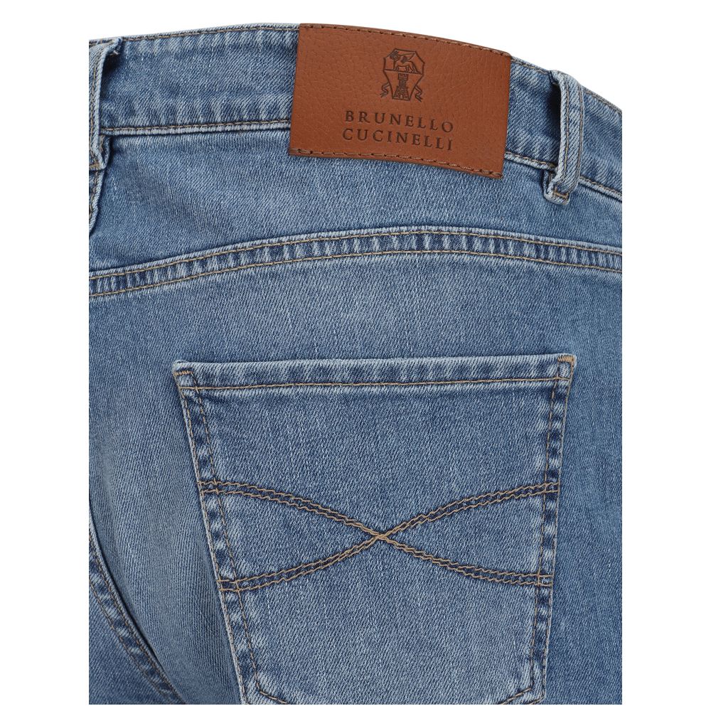 Brunello Cucinelli Blue Cotton Straight-Leg Jeans Brunello Cucinelli