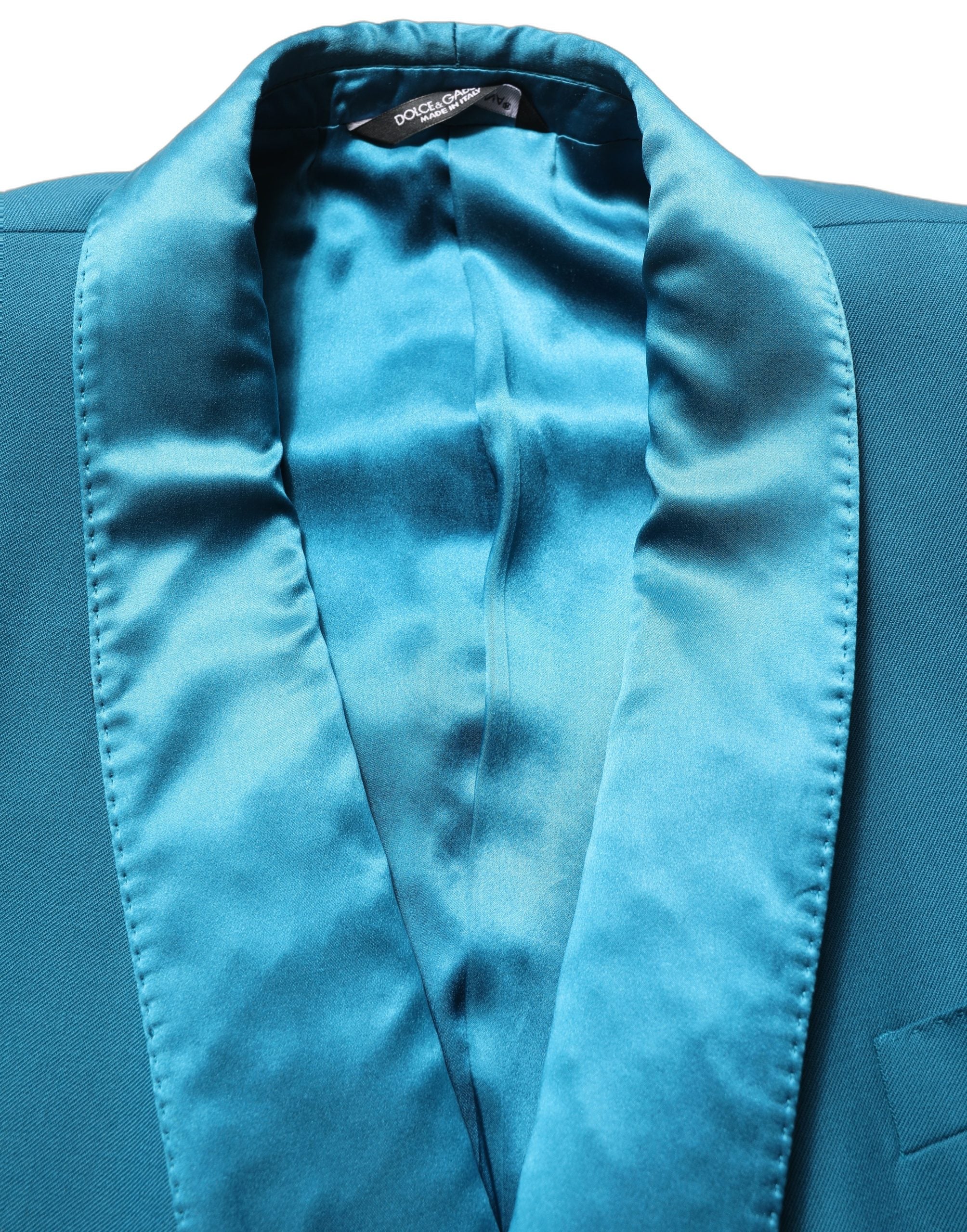 Dolce & Gabbana Teal Wool Double Breasted Formal Coat Blazer Dolce & Gabbana