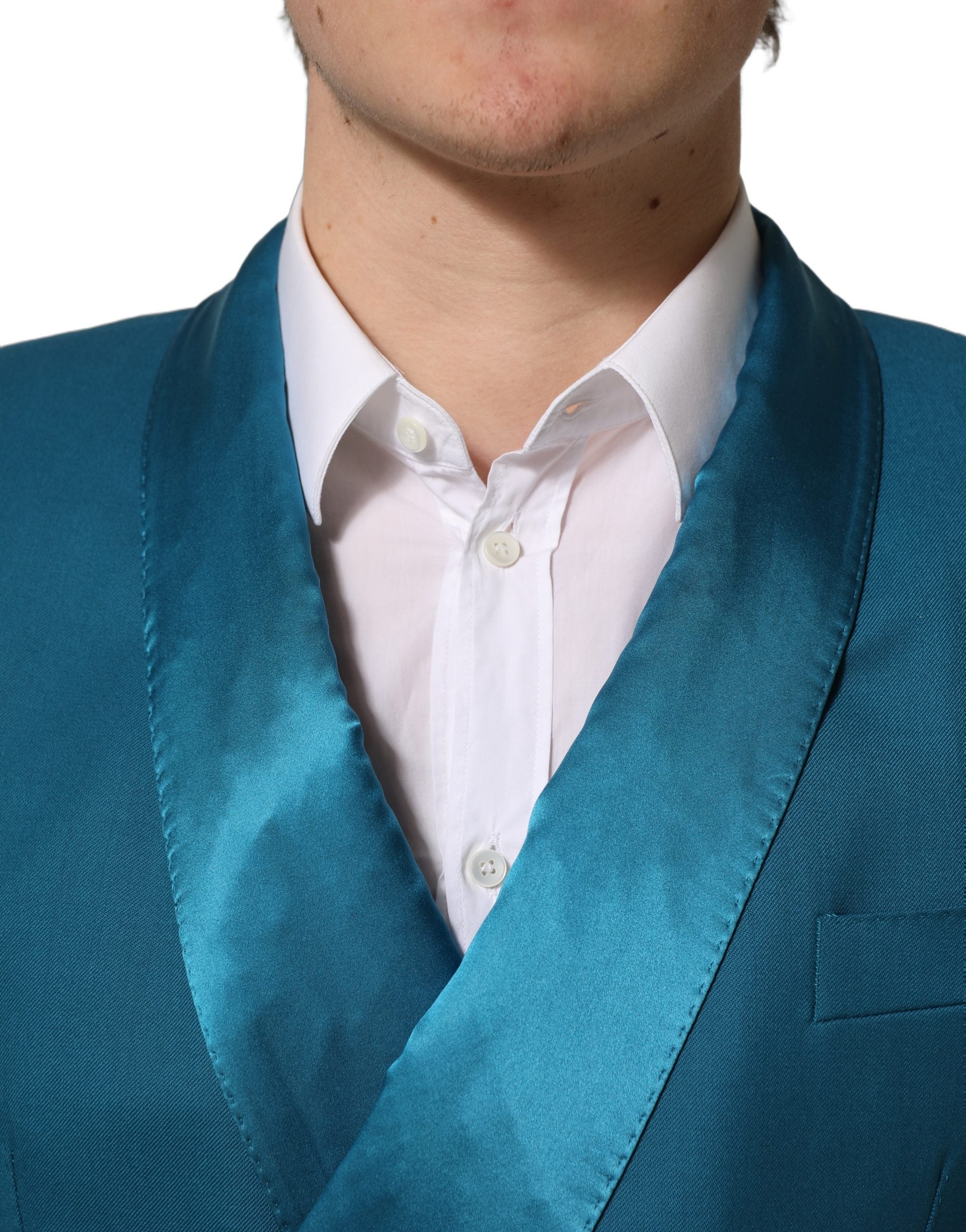 Dolce & Gabbana Teal Wool Double Breasted Formal Coat Blazer Dolce & Gabbana