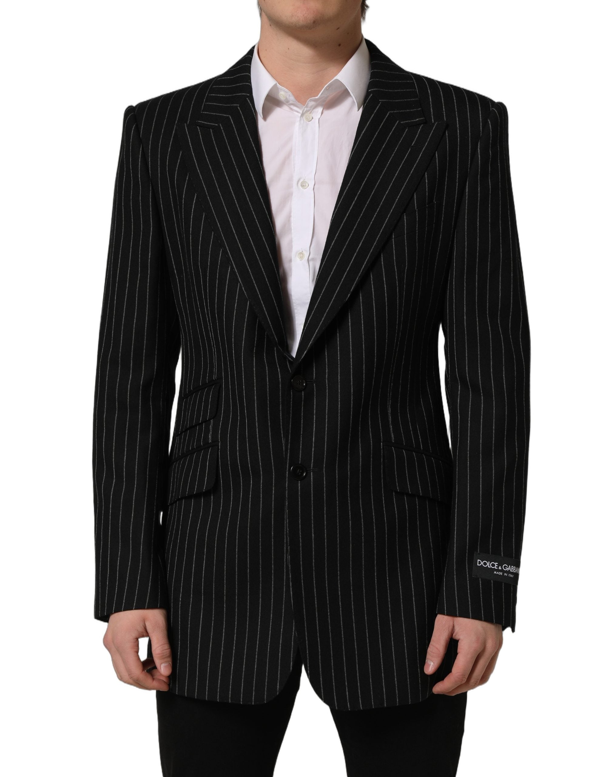 Dolce & Gabbana Black Stripes Wool Single Breasted Blazer Dolce & Gabbana