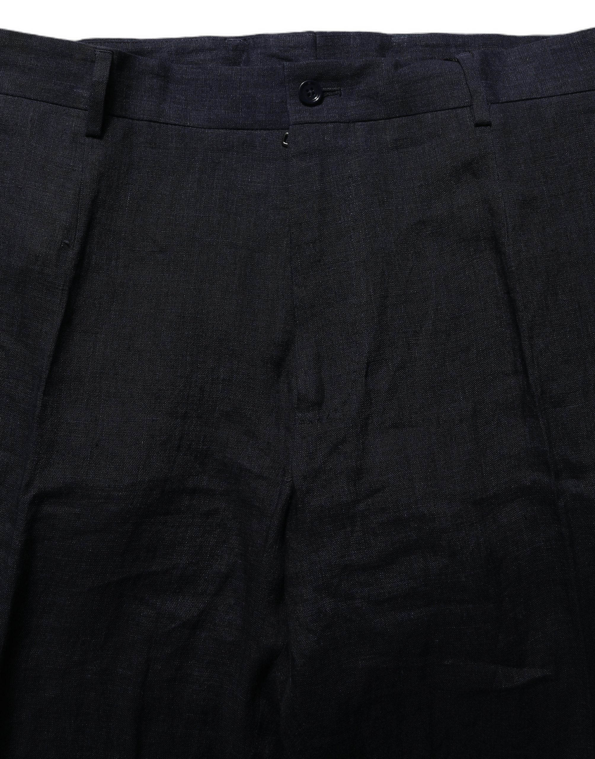 Dolce & Gabbana Black Linen Straight Leg Dress Trouser Pants Dolce & Gabbana