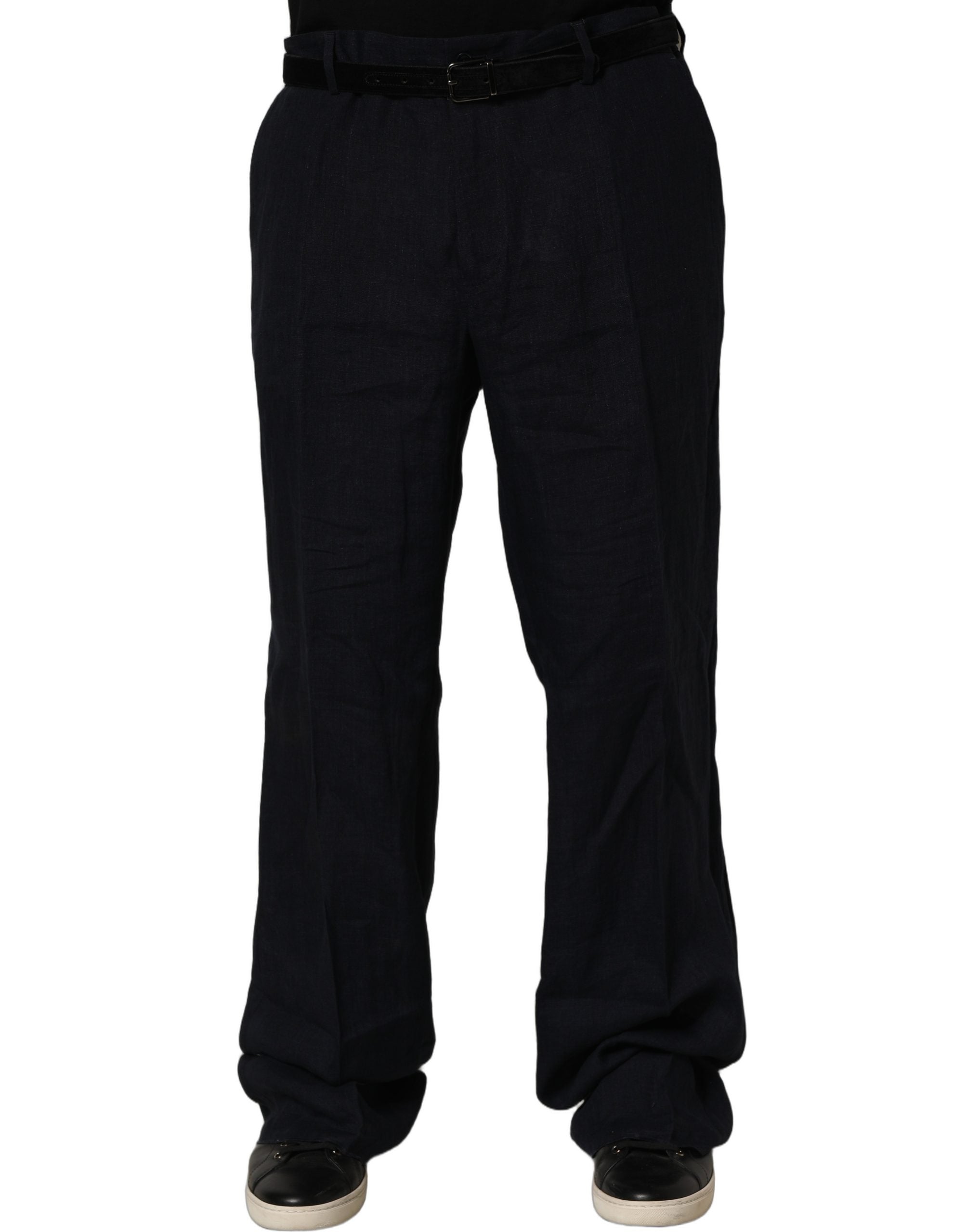 Dolce & Gabbana Black Linen Straight Leg Dress Trouser Pants Dolce & Gabbana