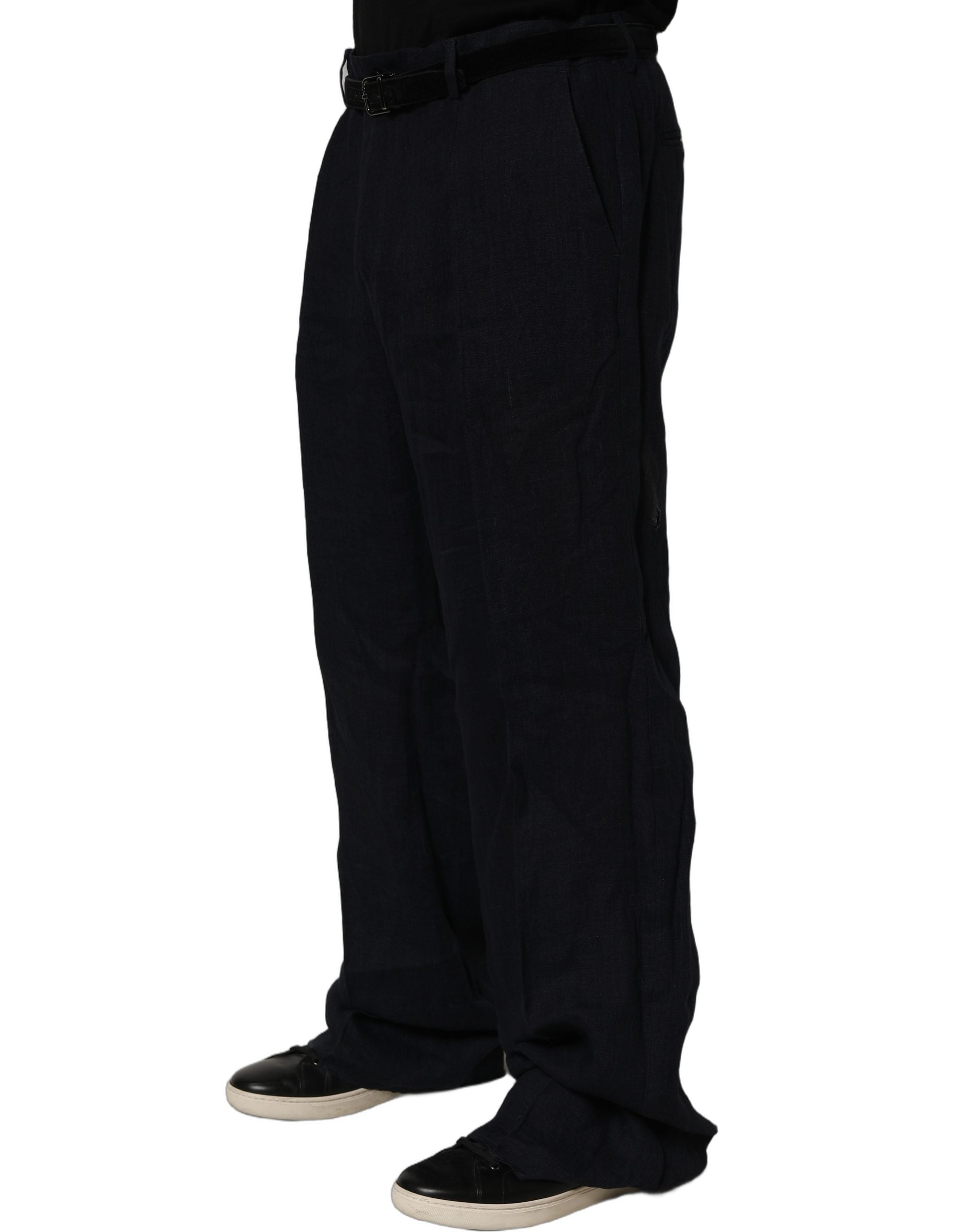 Dolce & Gabbana Black Linen Straight Leg Dress Trouser Pants Dolce & Gabbana