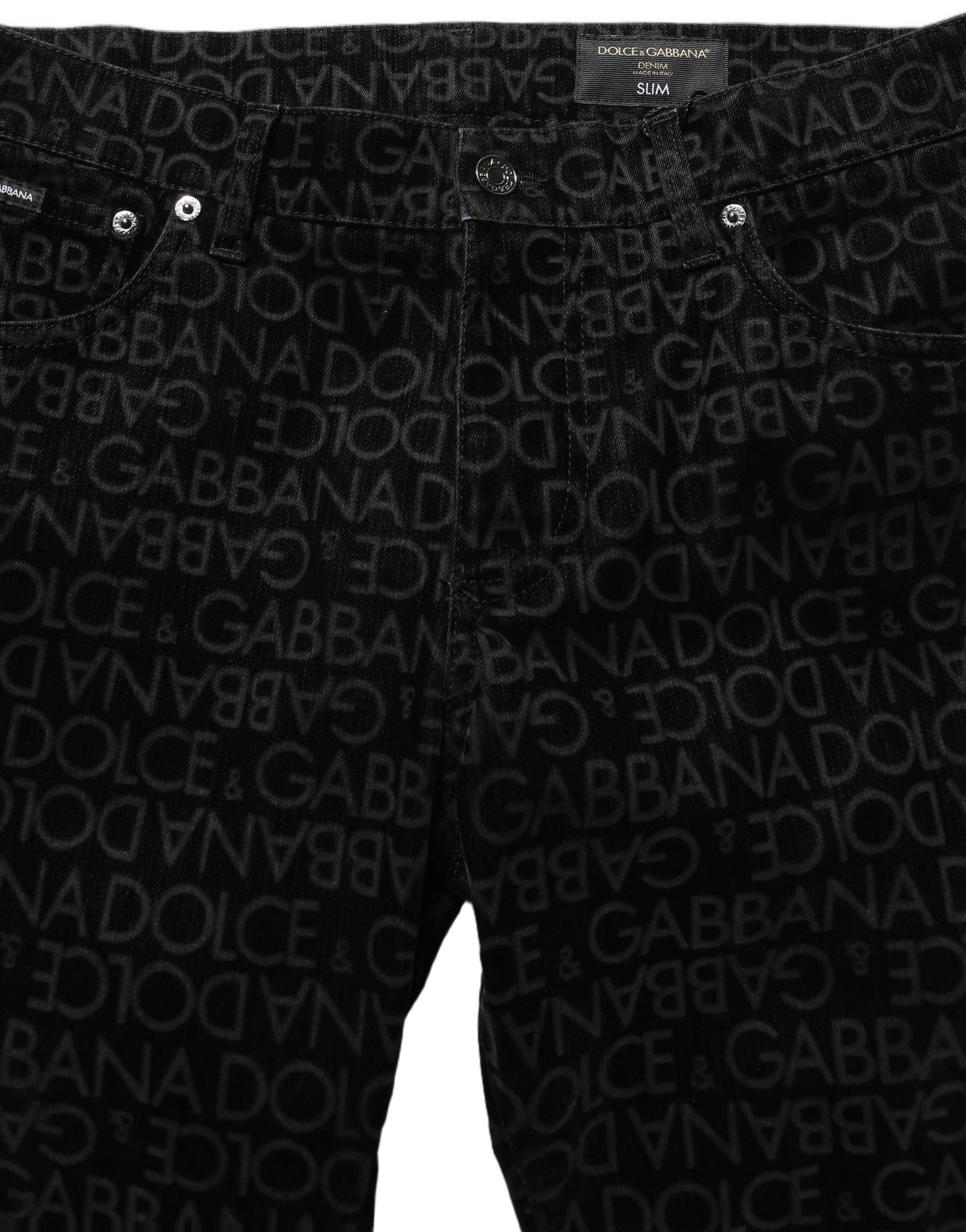 Dolce & Gabbana Black Logo Monogram Cotton Slim Denim Jeans Dolce & Gabbana