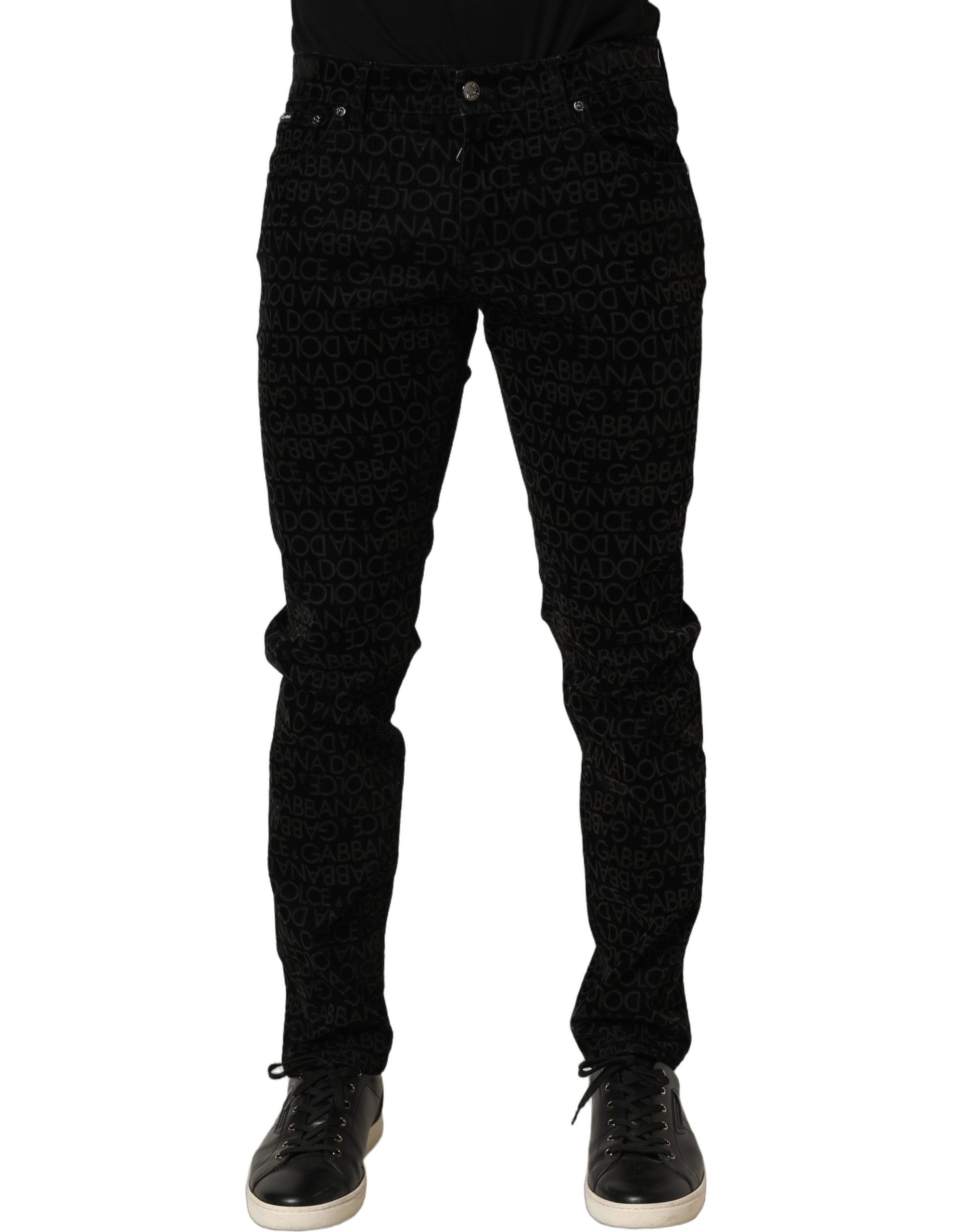 Dolce & Gabbana Black Logo Monogram Cotton Slim Denim Jeans Dolce & Gabbana