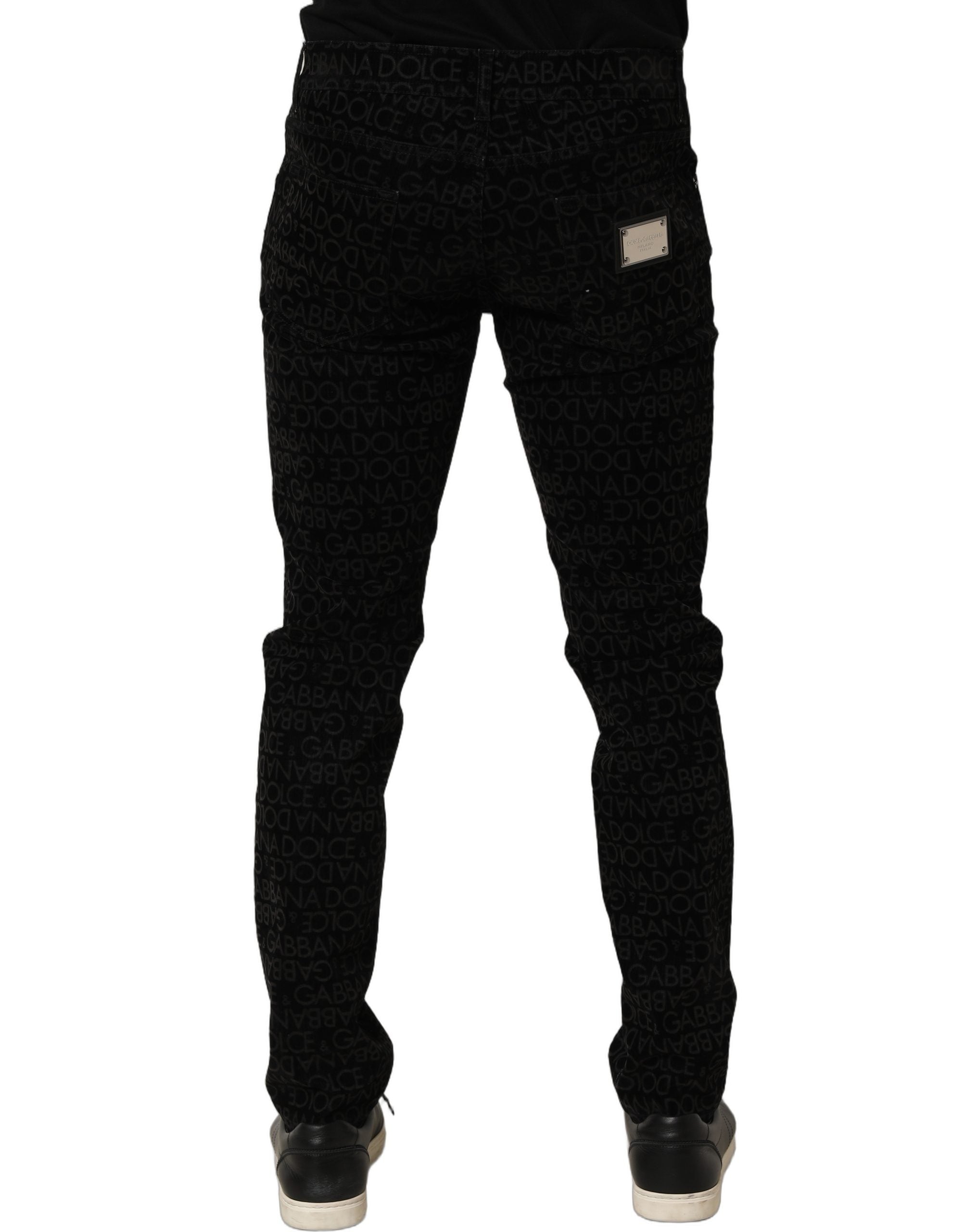 Dolce & Gabbana Black Logo Monogram Cotton Slim Denim Jeans Dolce & Gabbana