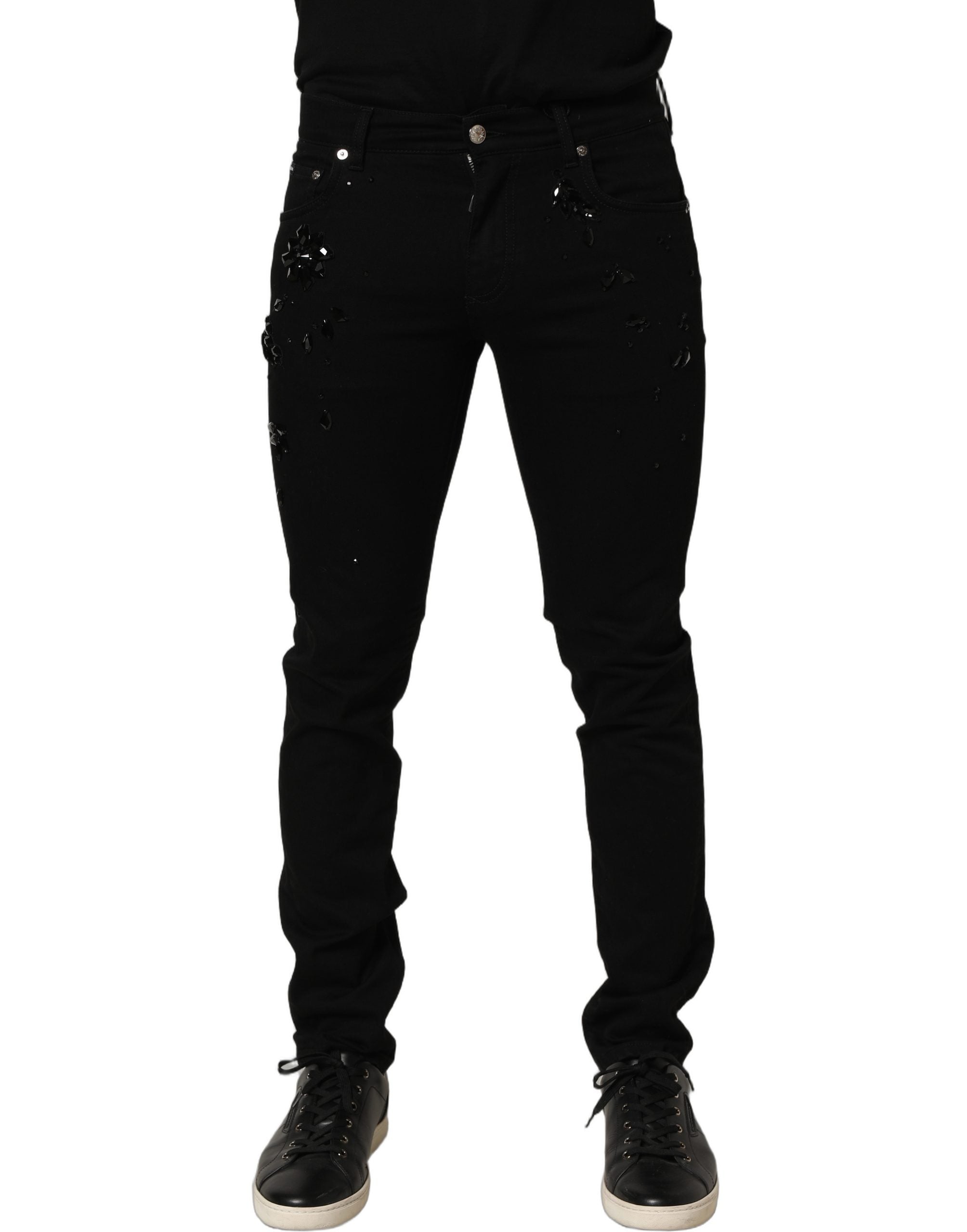 Dolce & Gabbana Black Embellished Cotton Skinny Denim Jeans Dolce & Gabbana