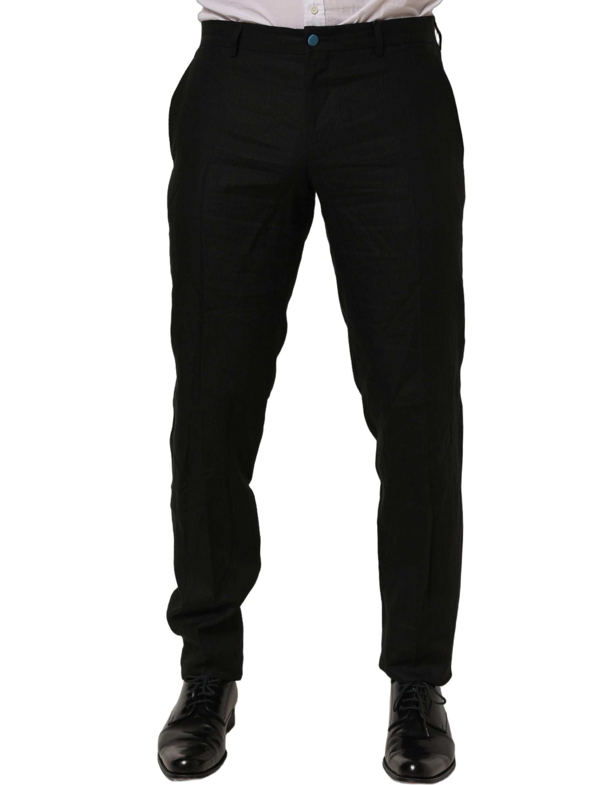 Dolce & Gabbana Black Linen Skinny Leg Dress Trouser Pants Dolce & Gabbana