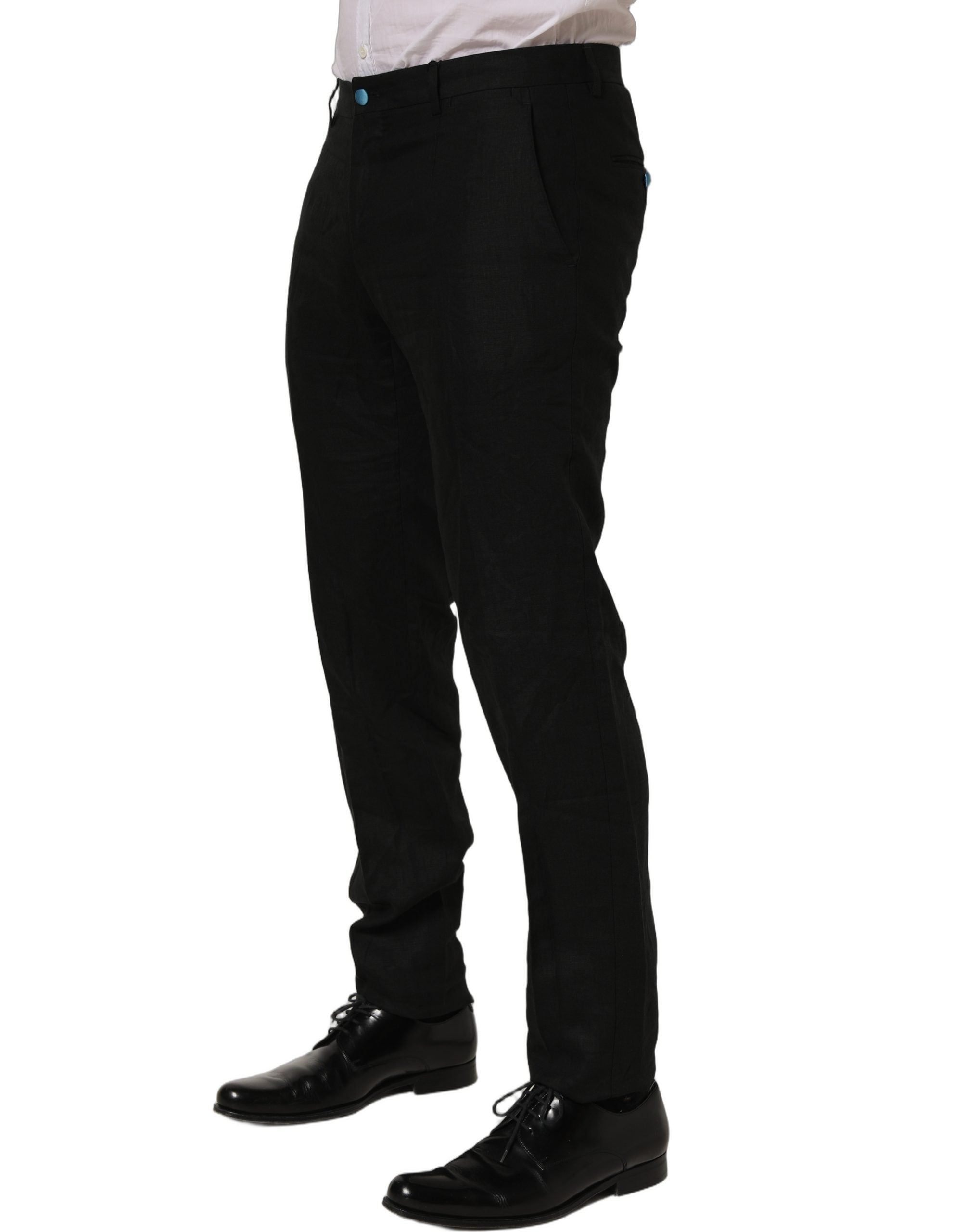 Dolce & Gabbana Black Linen Skinny Leg Dress Trouser Pants Dolce & Gabbana