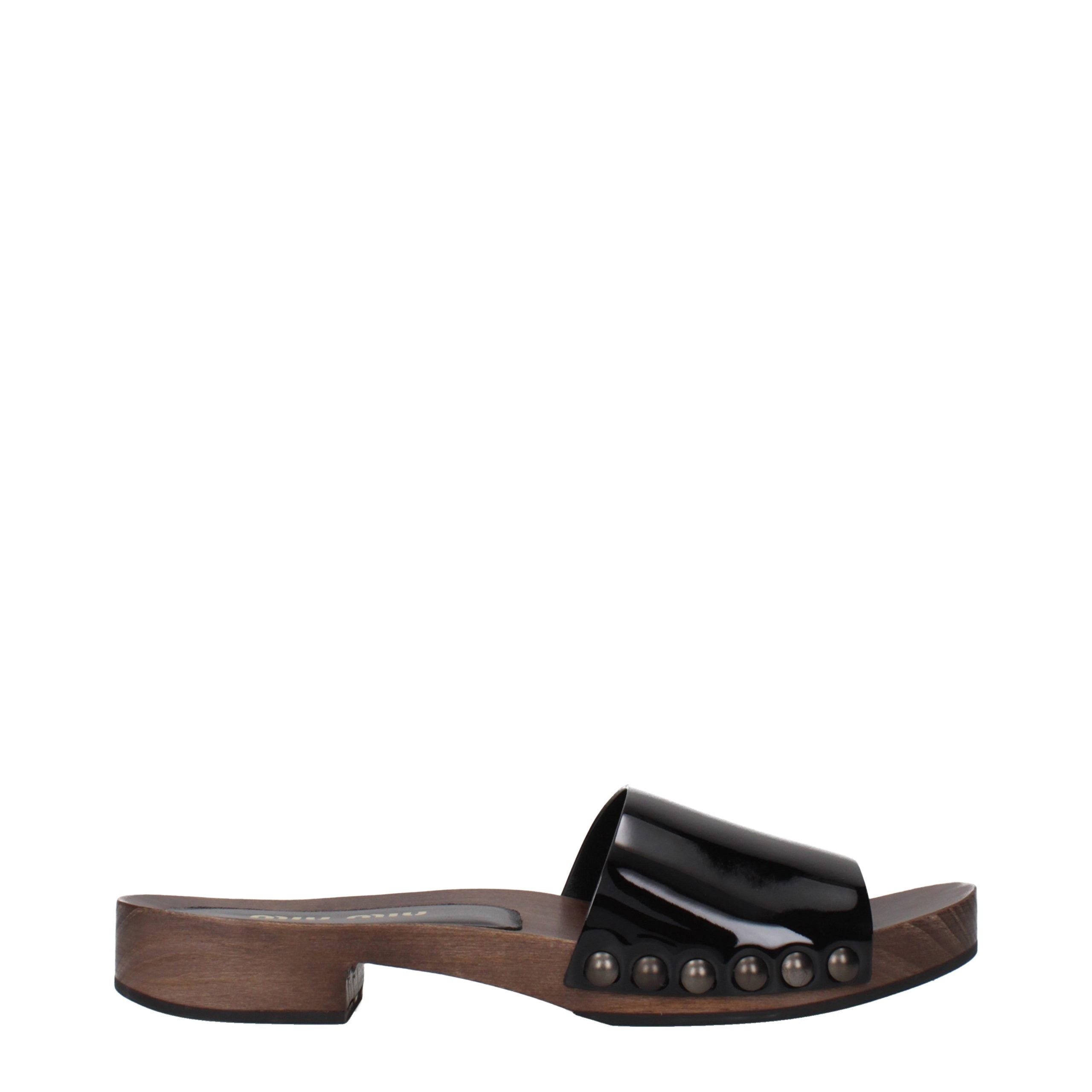 Miu Miu Black Leather Slippers Miu Miu