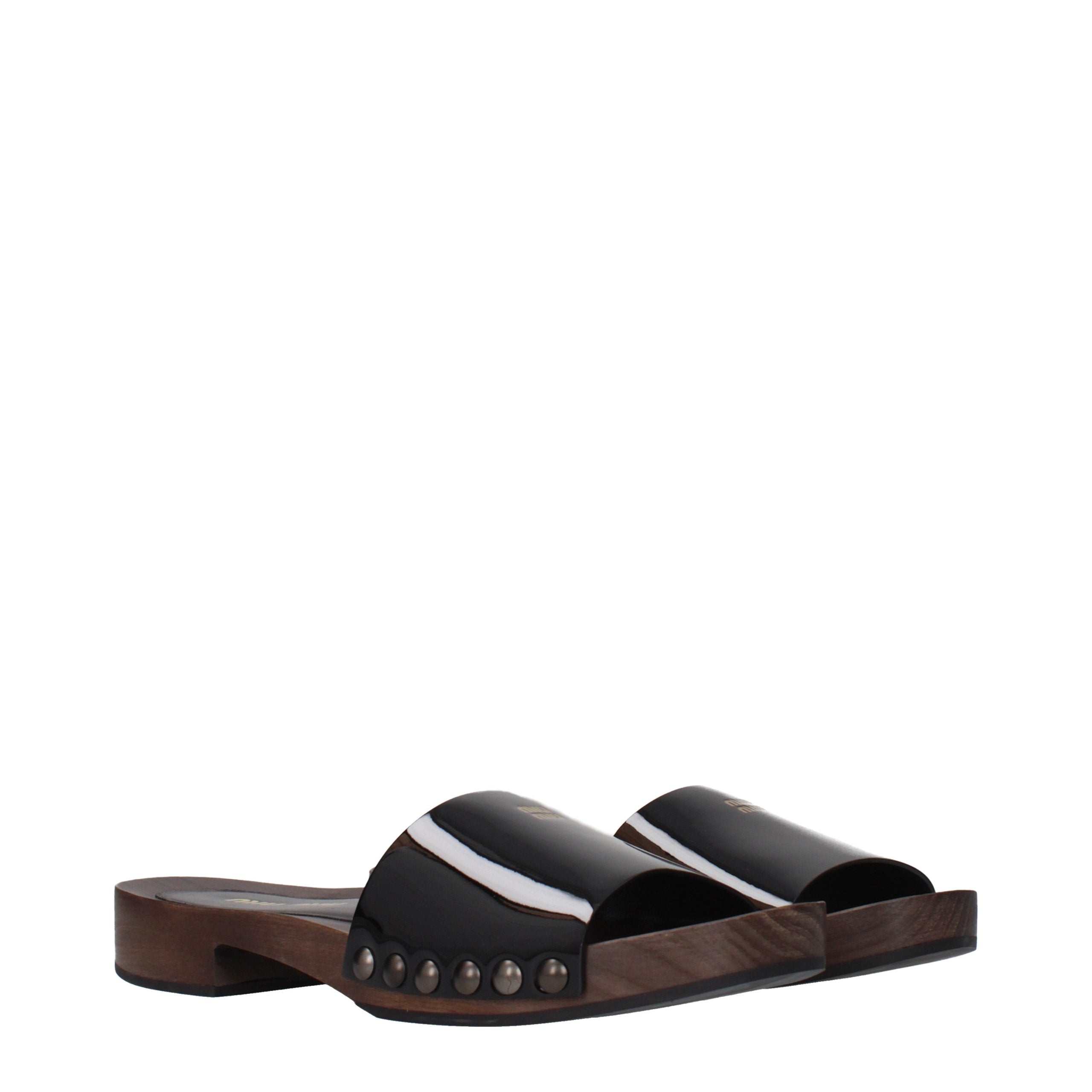 Miu Miu Black Leather Slippers Miu Miu