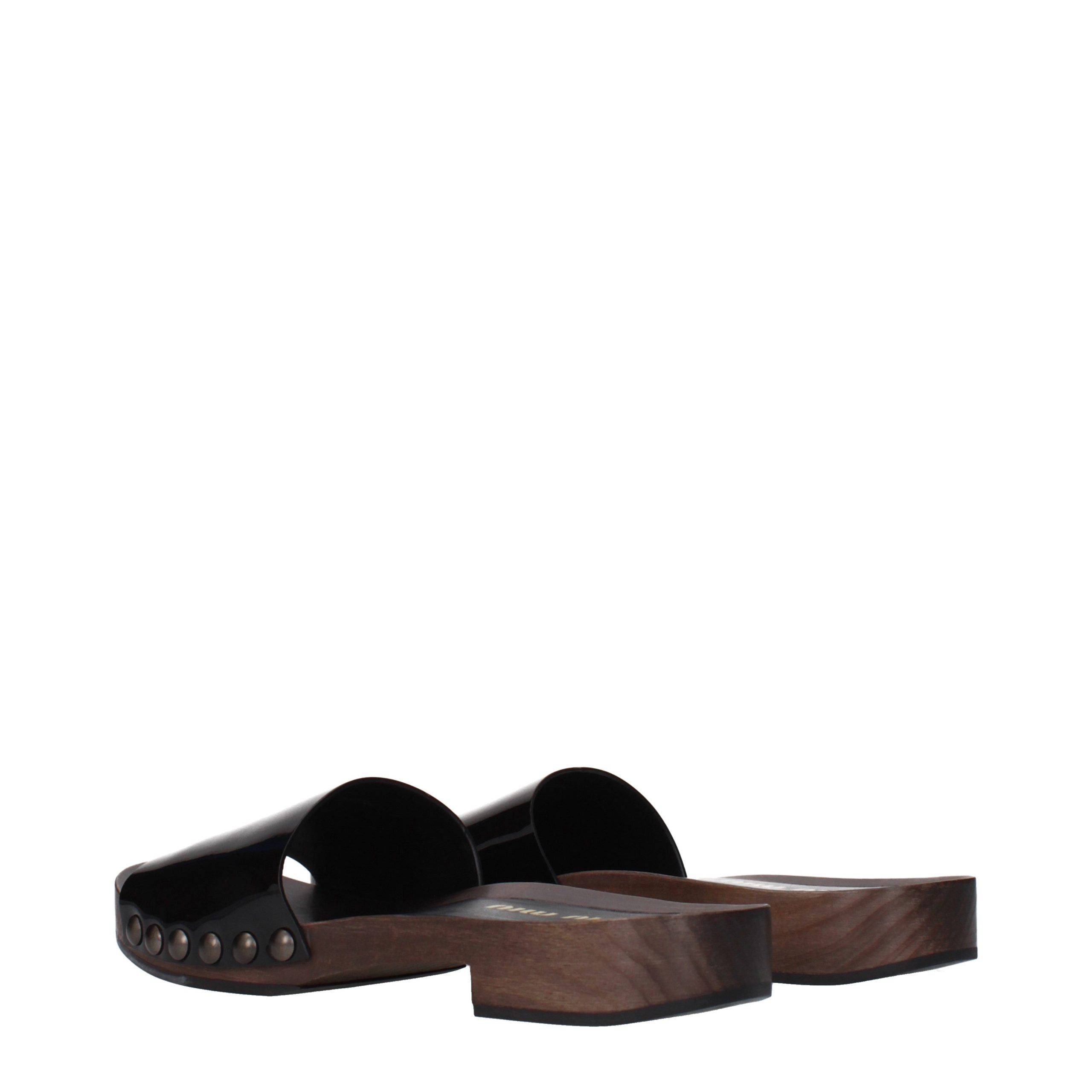 Miu Miu Black Leather Slippers Miu Miu
