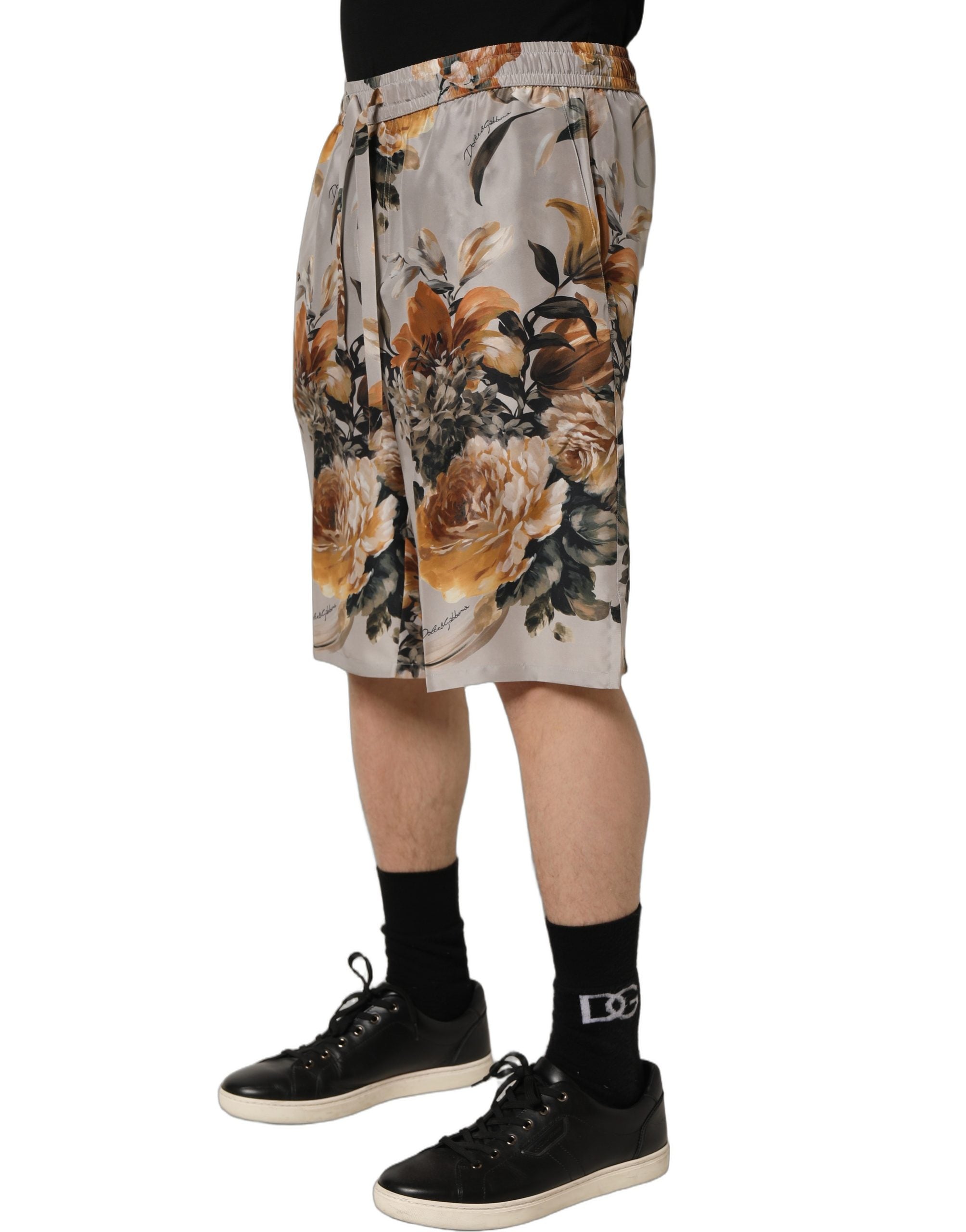 Dolce & Gabbana Beige Floral Print Silk Men Bermuda Shorts Dolce & Gabbana