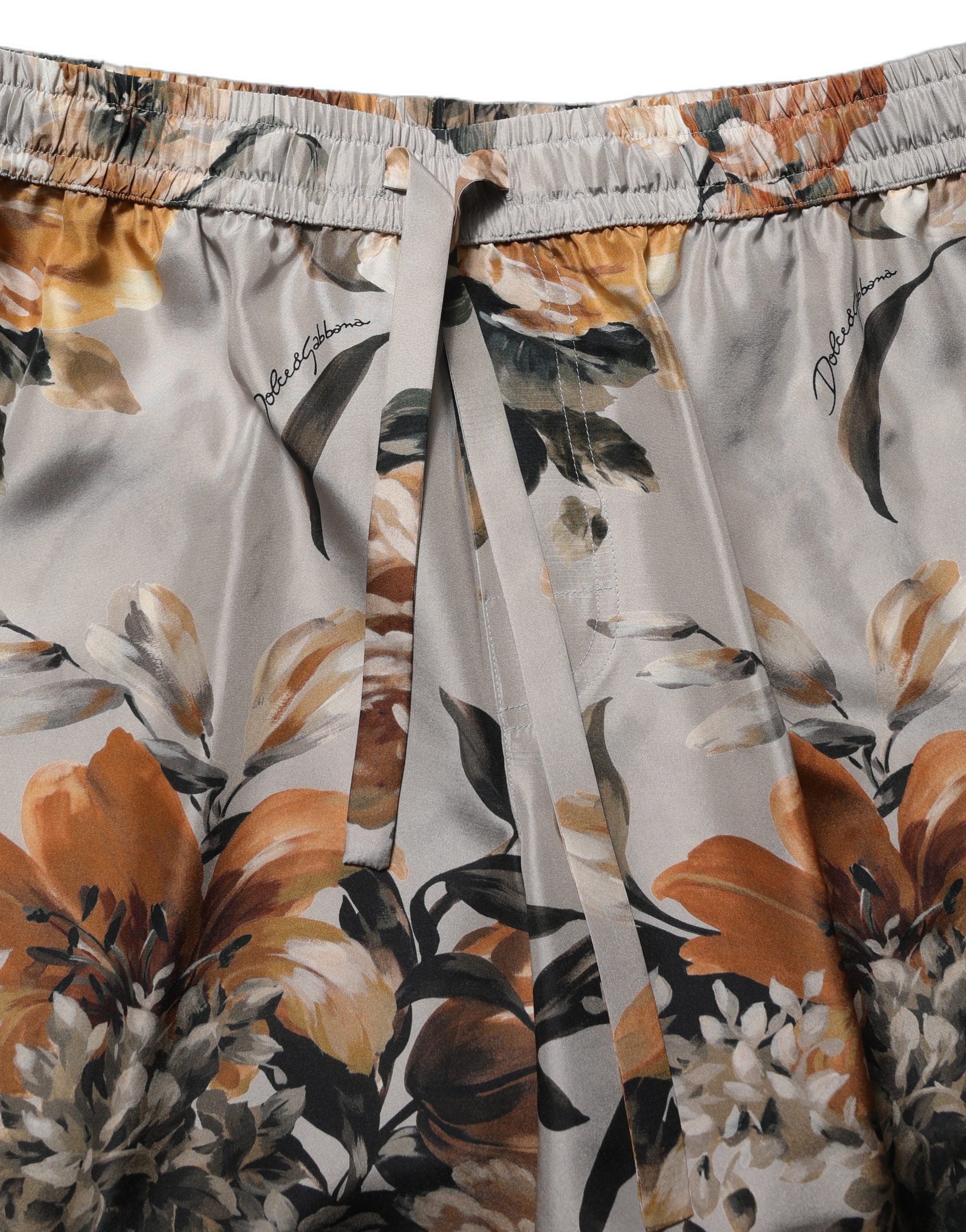 Dolce & Gabbana Beige Floral Print Silk Men Bermuda Shorts Dolce & Gabbana