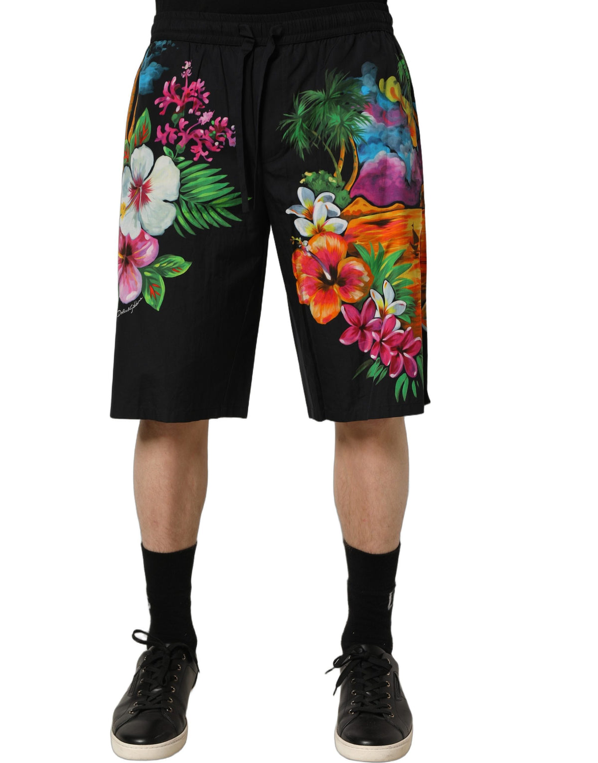 Dolce & Gabbana Black Cotton Tropical Floral Bermuda Shorts Dolce & Gabbana