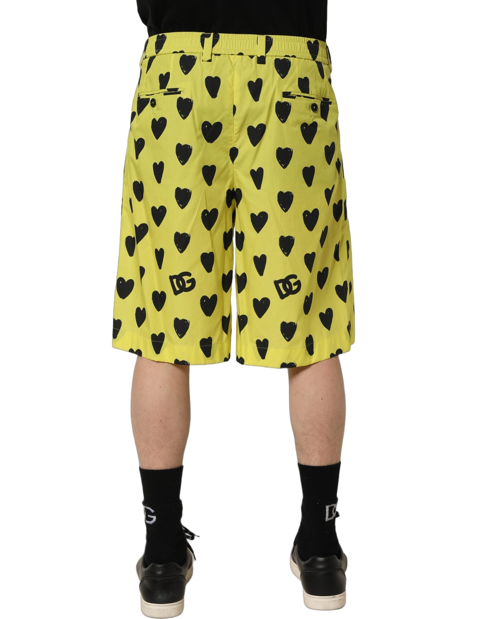 Dolce & Gabbana Yellow Cotton Heart Print Men Bermuda Shorts Dolce & Gabbana