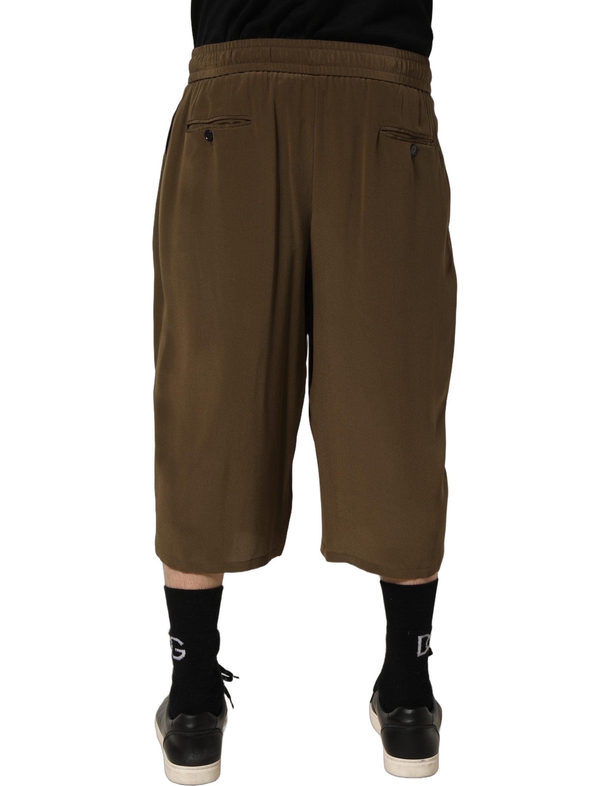 Dolce & Gabbana Brown Silk Mid Waist Pleated Bermuda Shorts Dolce & Gabbana