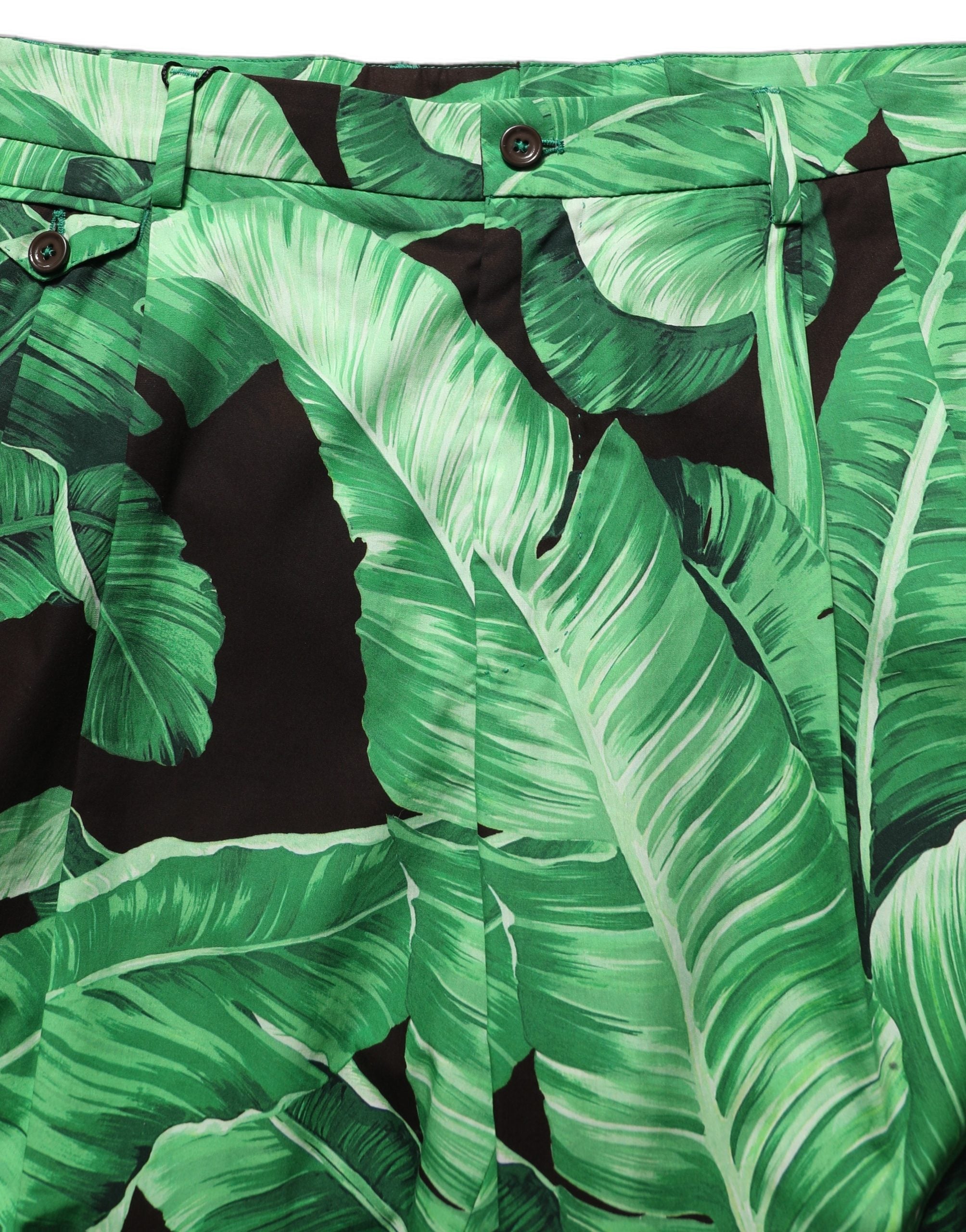 Dolce & Gabbana Black Green Banana Leaf Men Bermuda Shorts Dolce & Gabbana