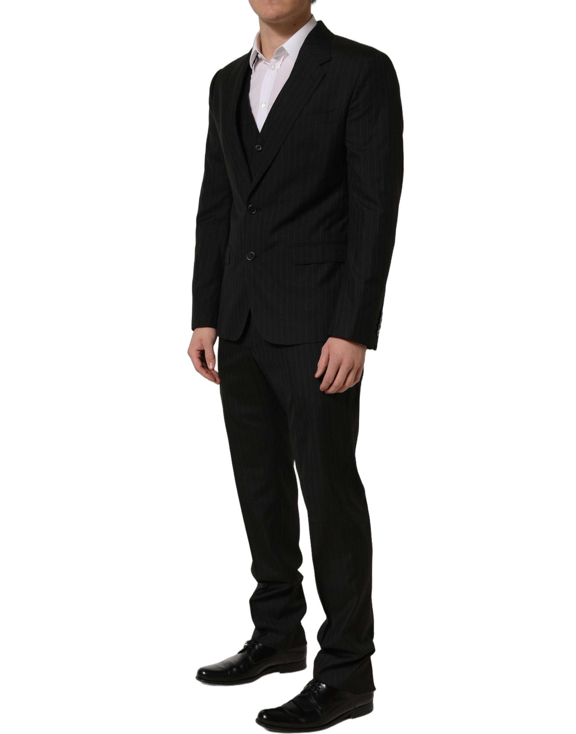 Dolce & Gabbana Black Stripes Slim Fit Formal 3 Piece Suit Dolce & Gabbana