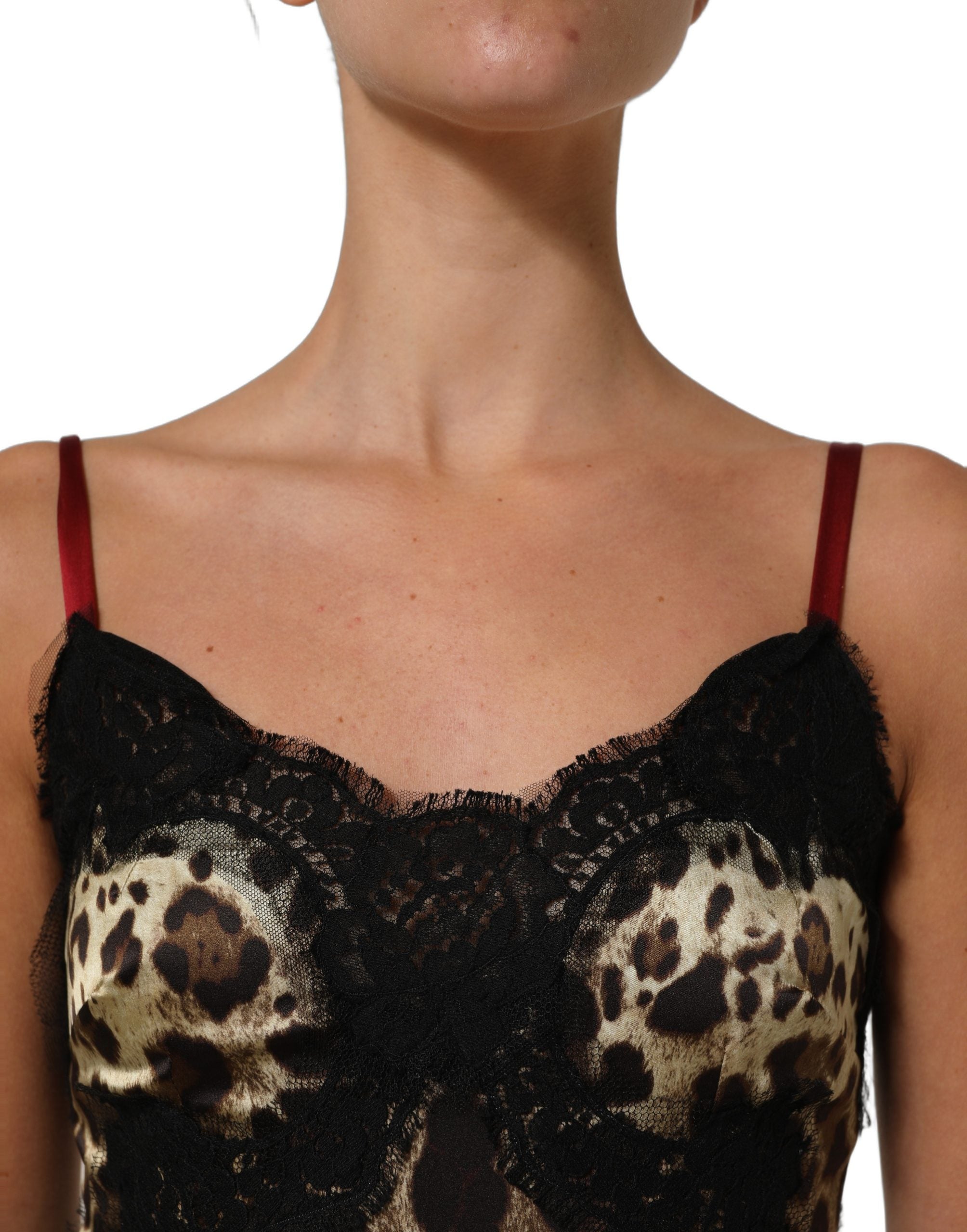 Dolce & Gabbana Multicolor Floral Leopard Silk Lace Trim Mini Dress Dolce & Gabbana