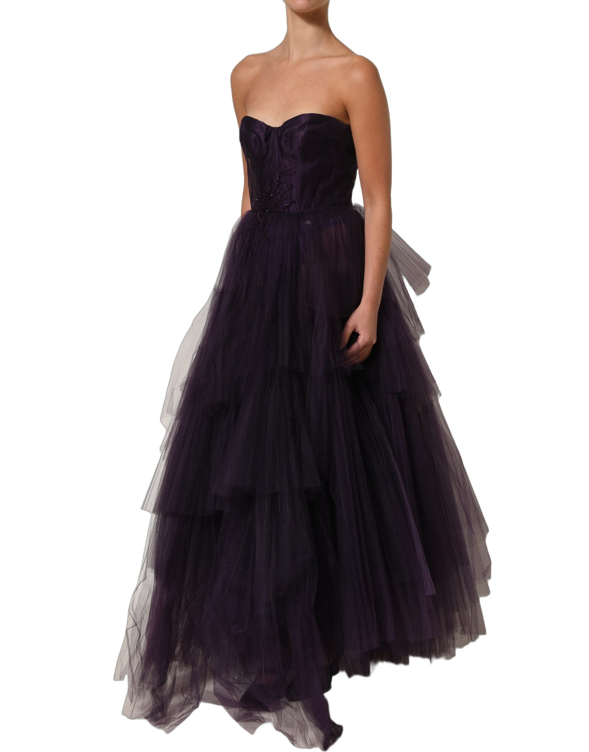 Dolce & Gabbana Purple Tiered Tulle Silk Long Gown Dress Dolce & Gabbana
