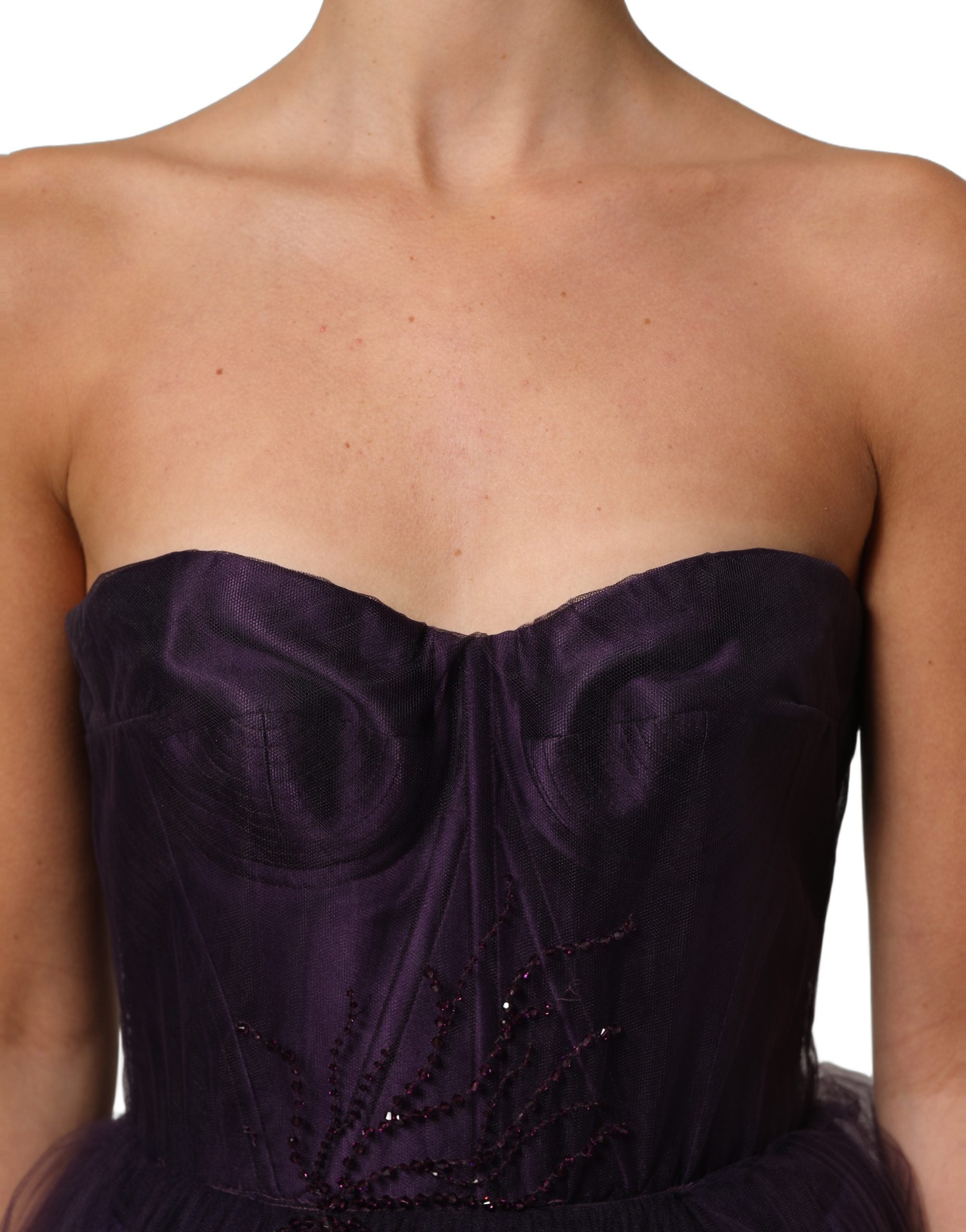 Dolce & Gabbana Purple Tiered Tulle Silk Long Gown Dress Dolce & Gabbana