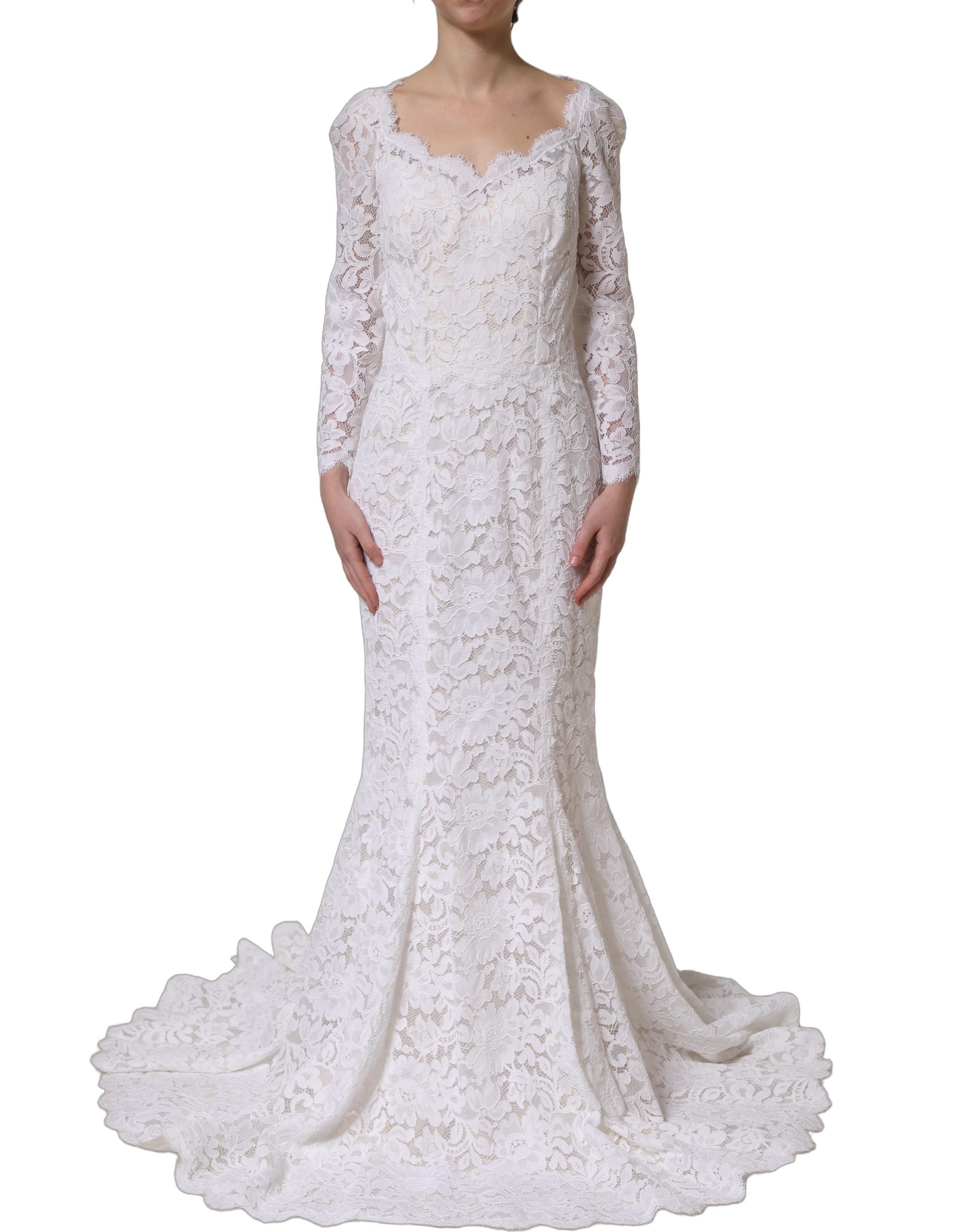 Dolce & Gabbana White Floral Lace Mermaid Long Gown Dress Dolce & Gabbana