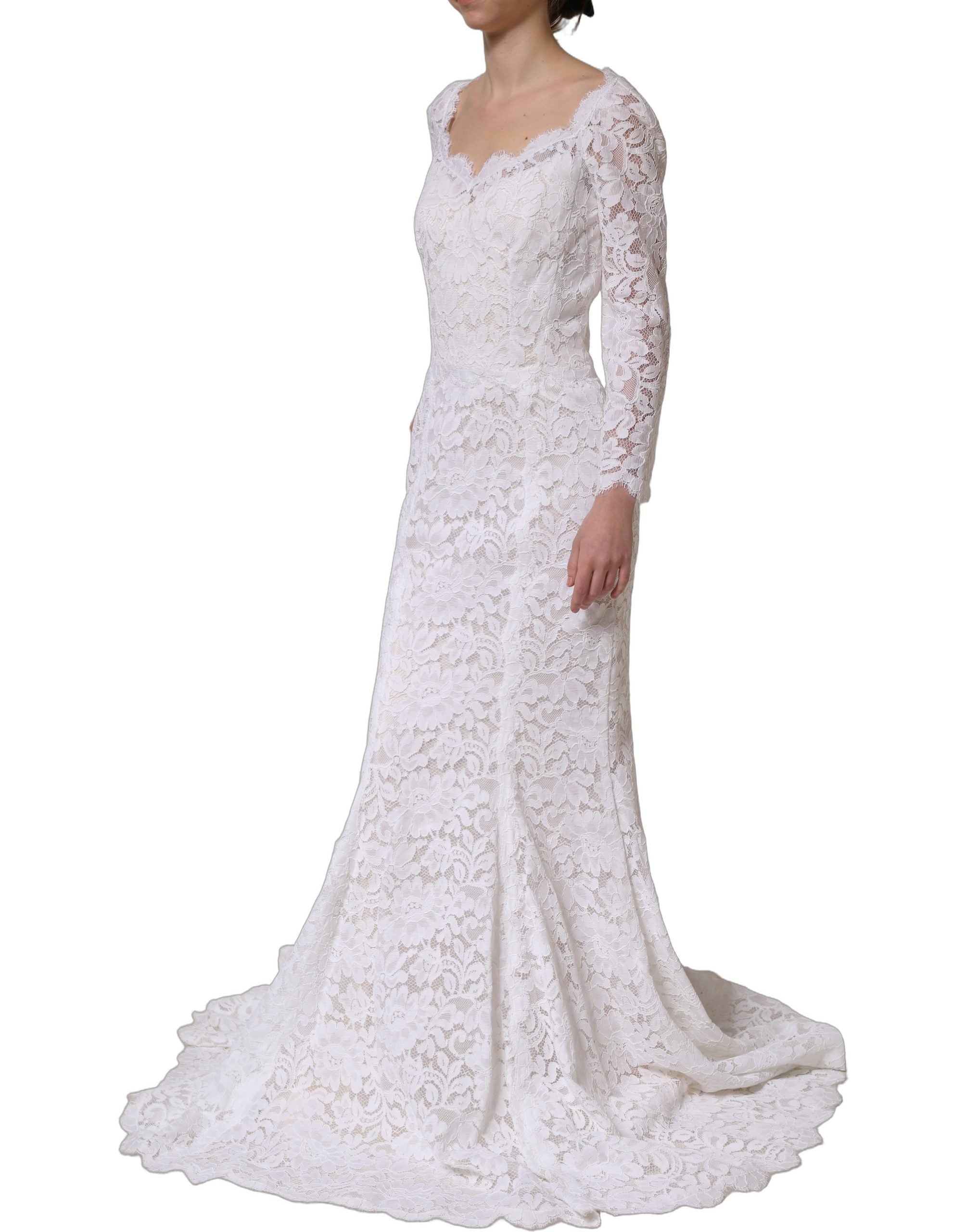 Dolce & Gabbana White Floral Lace Mermaid Long Gown Dress Dolce & Gabbana