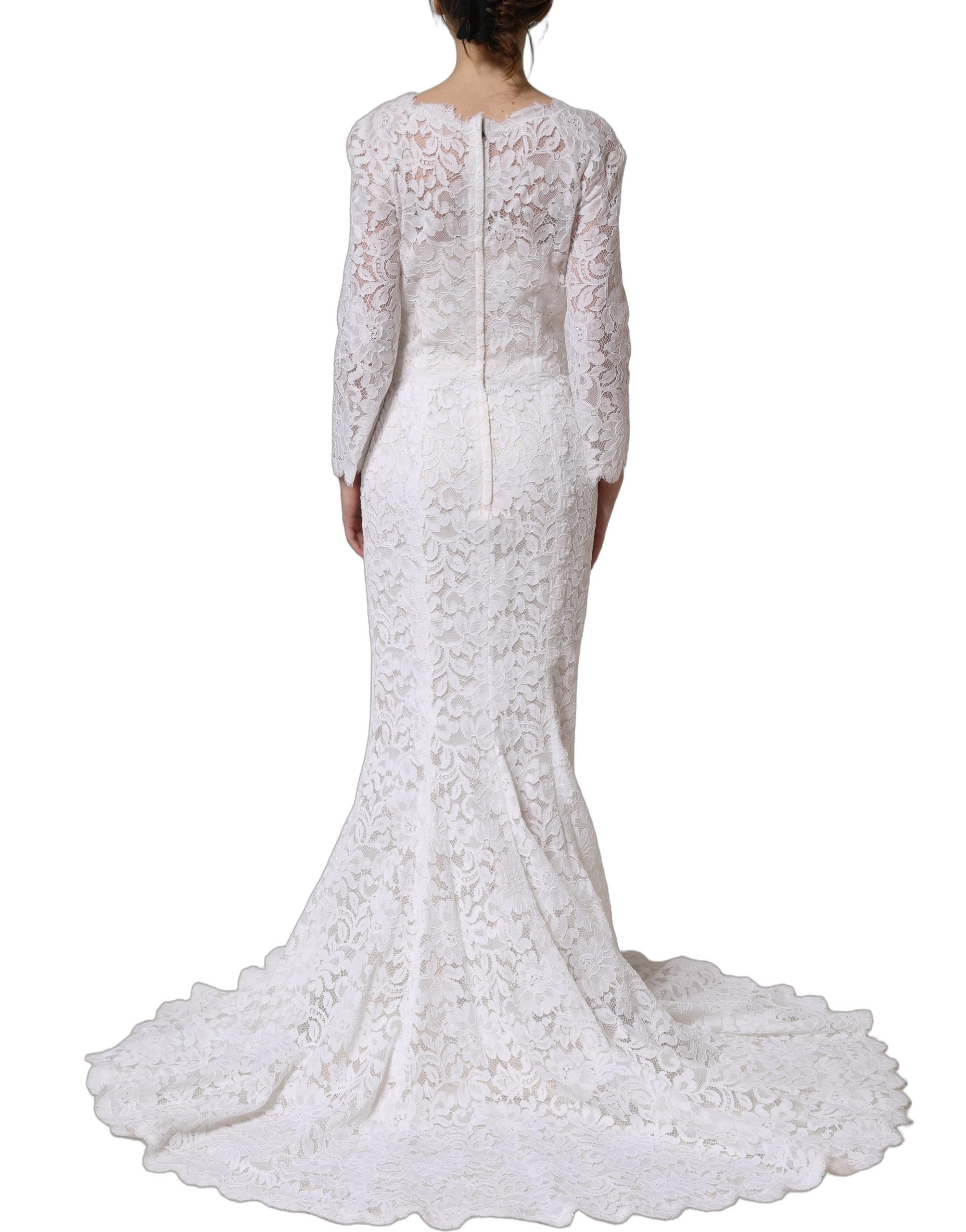 Dolce & Gabbana White Floral Lace Mermaid Long Gown Dress Dolce & Gabbana