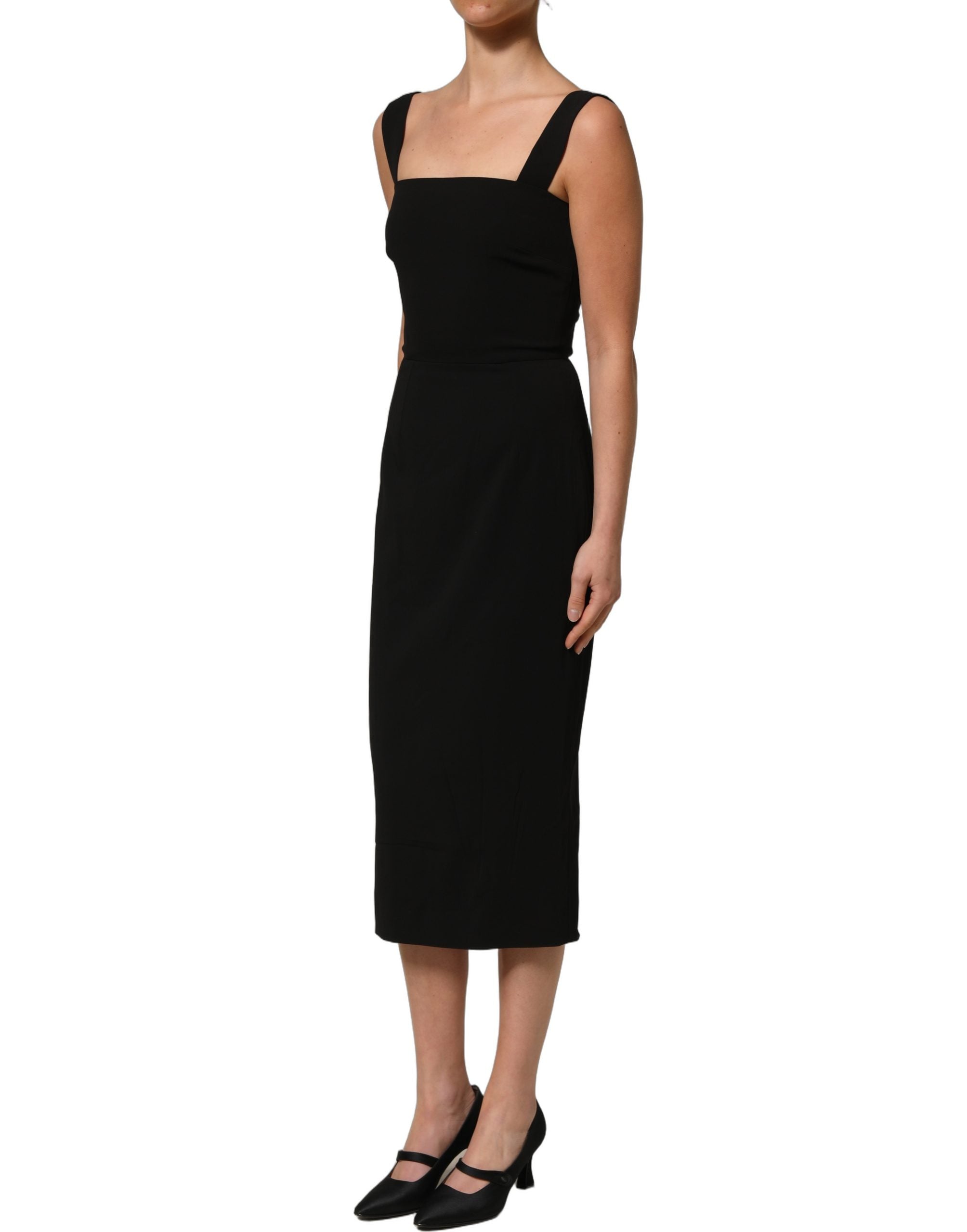 Dolce & Gabbana Black Viscose Stretch Sheath Midi Dress Dolce & Gabbana