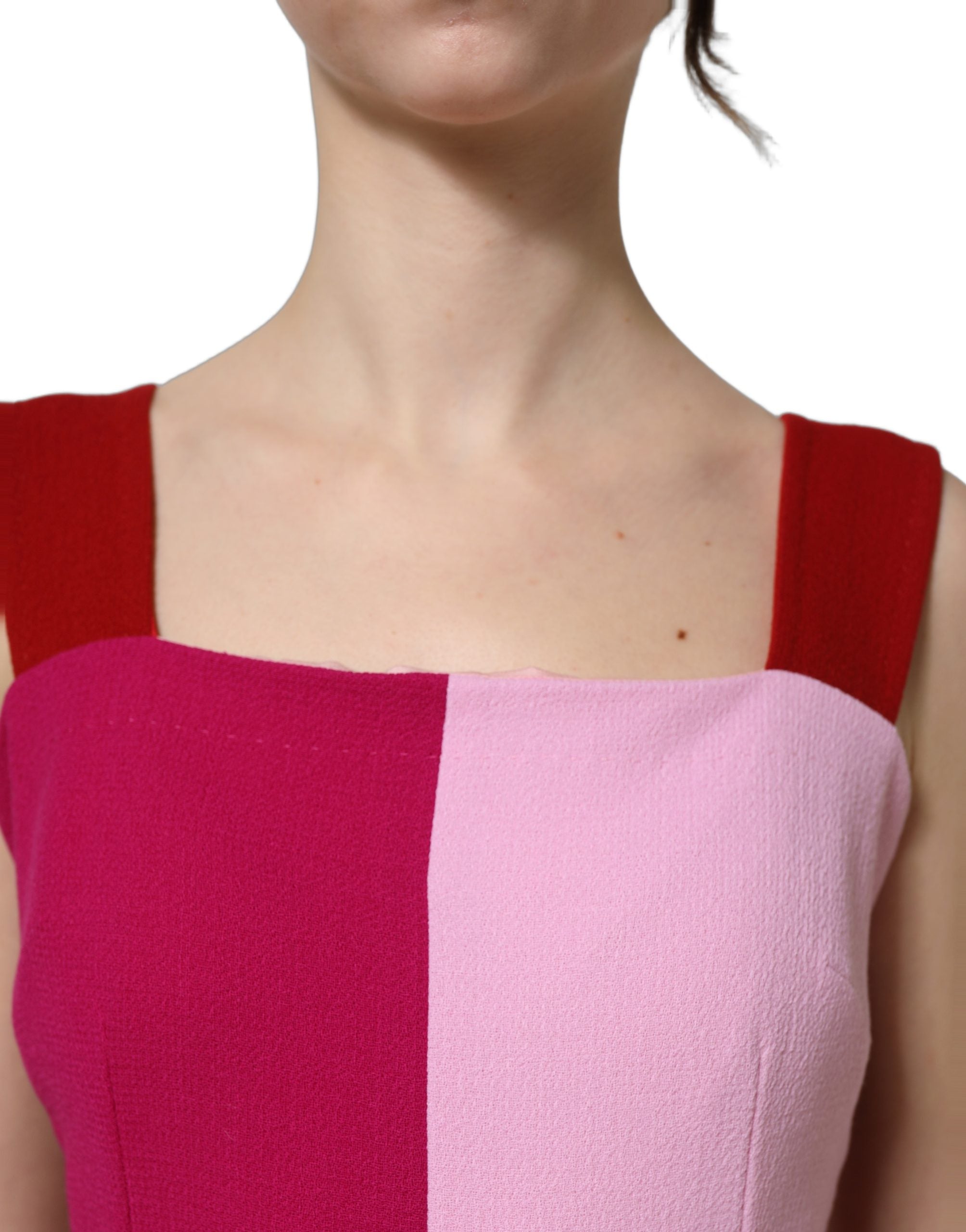 Dolce & Gabbana Two Tone Pink Wool Sleeveless Midi Dress Dolce & Gabbana