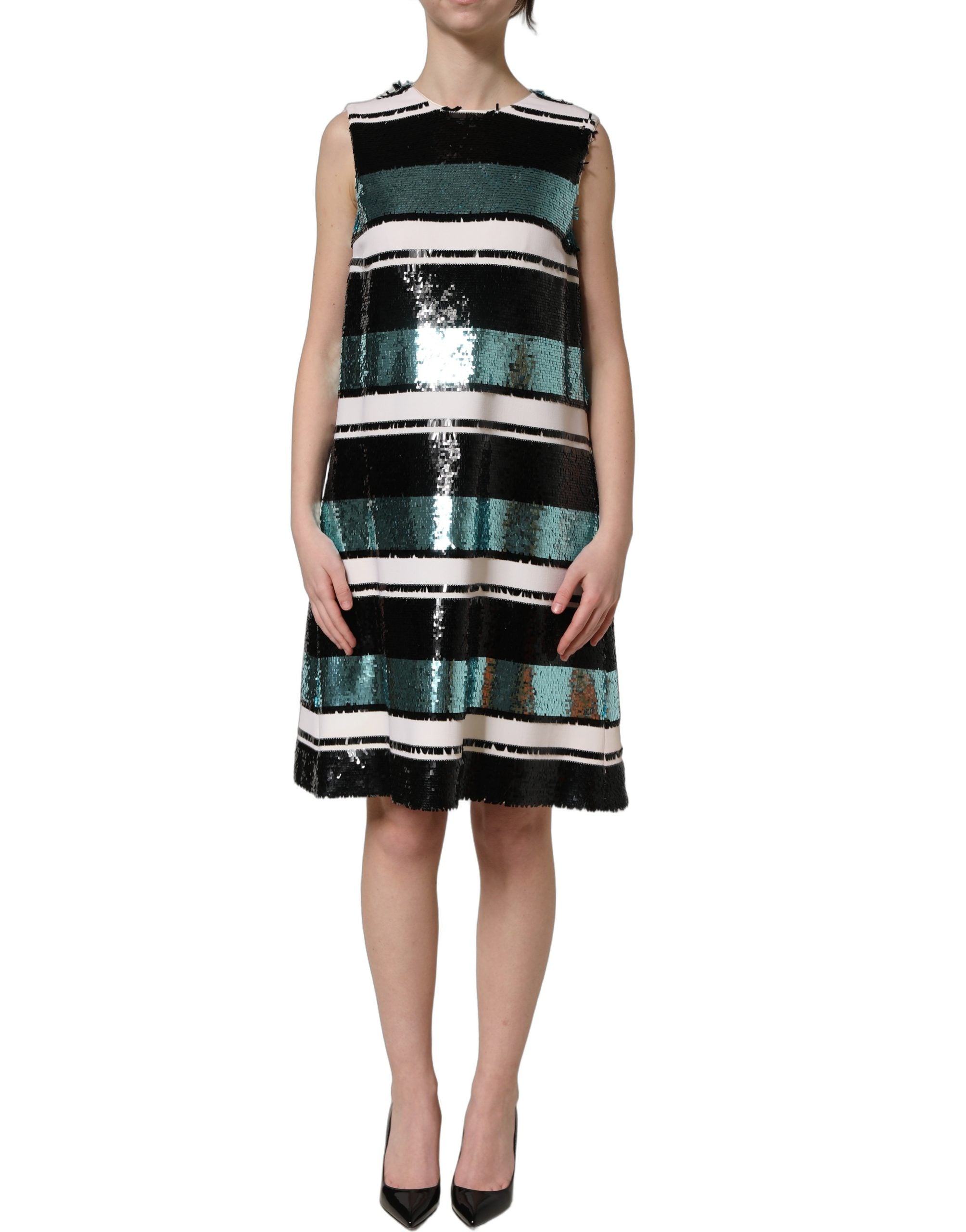 Dolce & Gabbana Multicolor Sequined Sleeveless Shift Dress Dolce & Gabbana