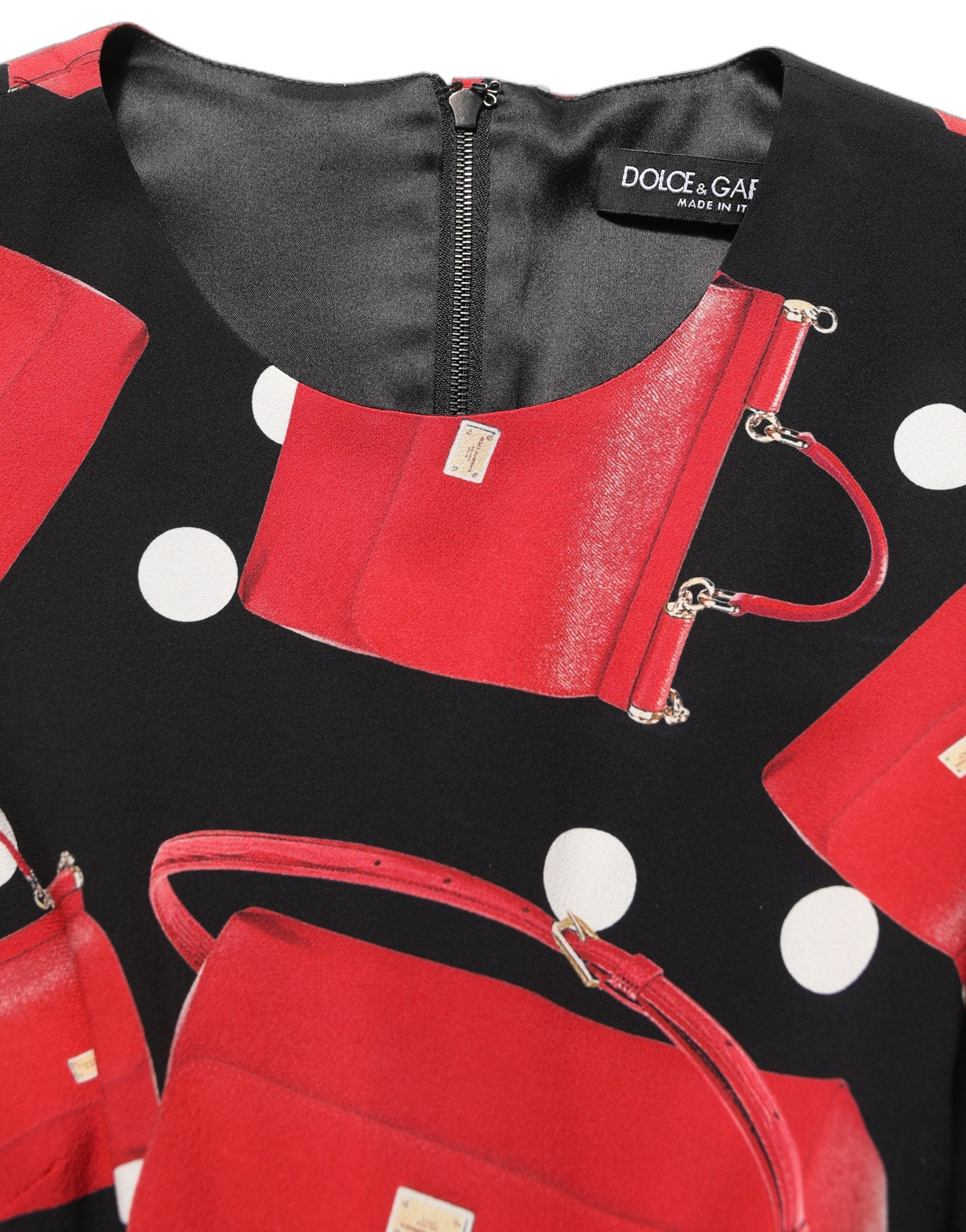 Dolce & Gabbana Black Handbag Print Long Sleeve Midi Dress Dolce & Gabbana
