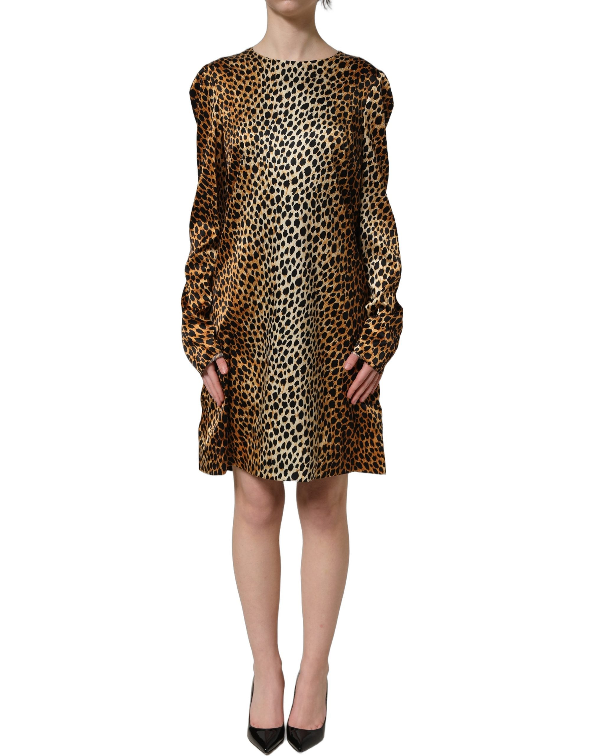 Dolce & Gabbana Brown Ocelot Print Long Sleeve Mini Dress Dolce & Gabbana