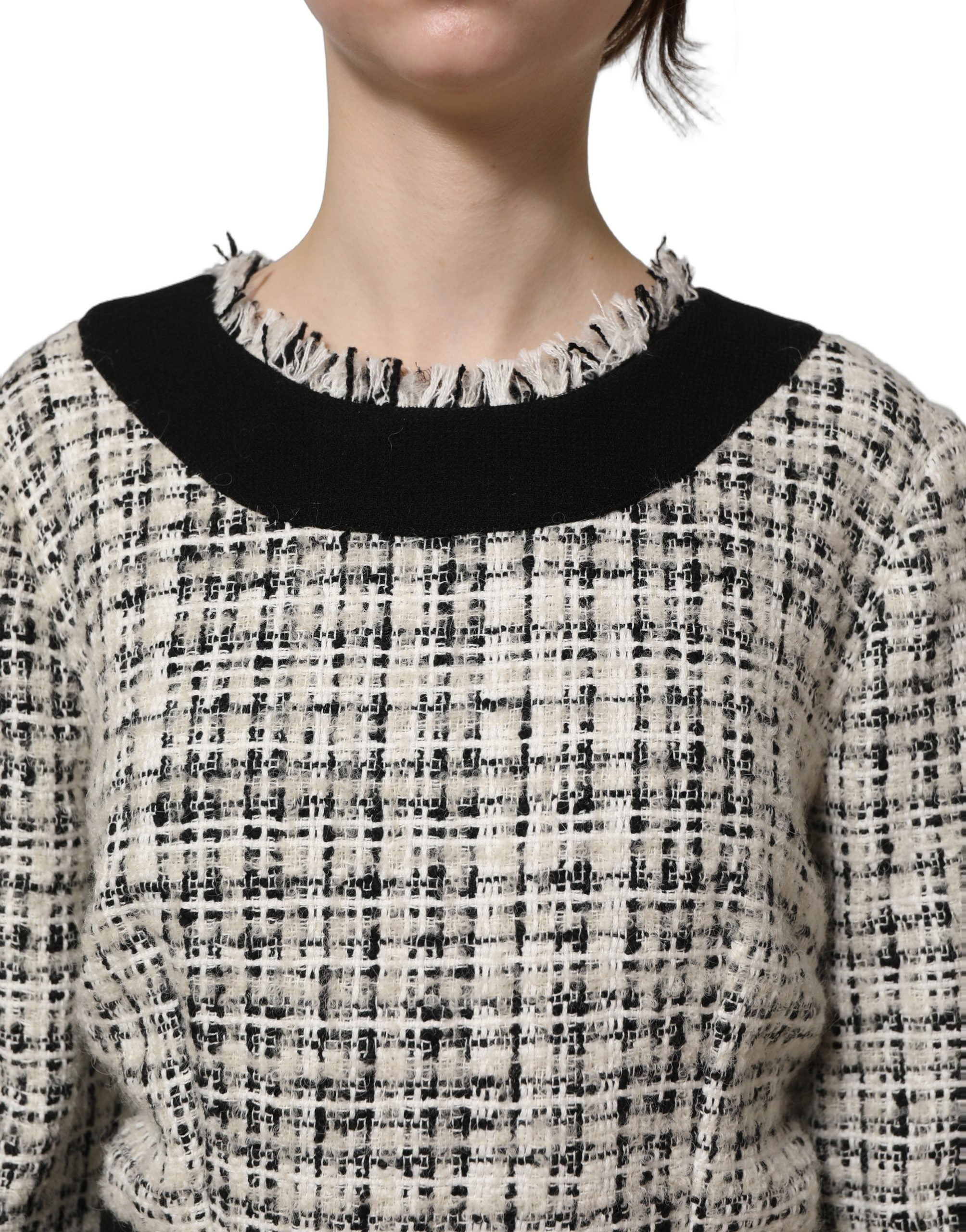 Dolce & Gabbana Multicolor Bouclé Tweed Frayed Trim Midi Dress Dolce & Gabbana