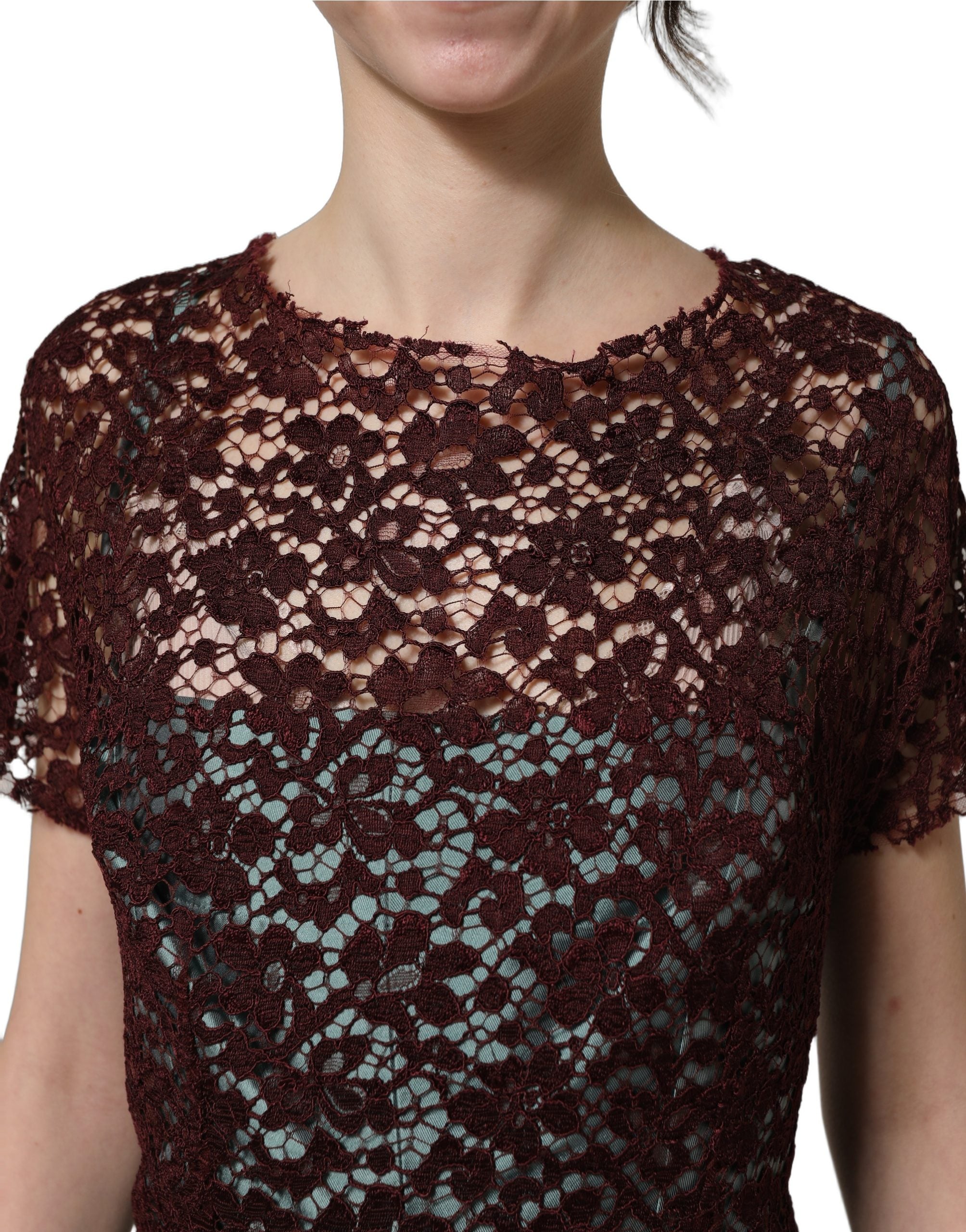 Dolce & Gabbana Multicolor Floral Lace Taffeta Pleated Midi Dress Dolce & Gabbana