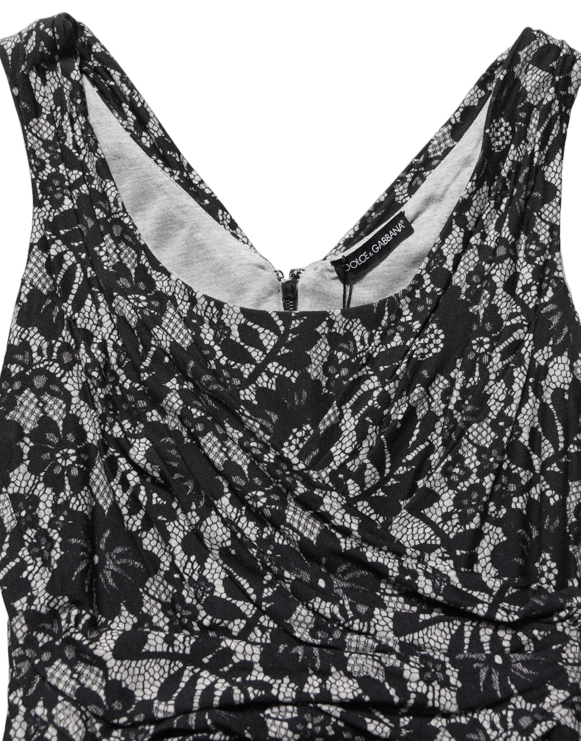 Dolce & Gabbana Black White Floral Lace Sleeveless Midi Dress Dolce & Gabbana