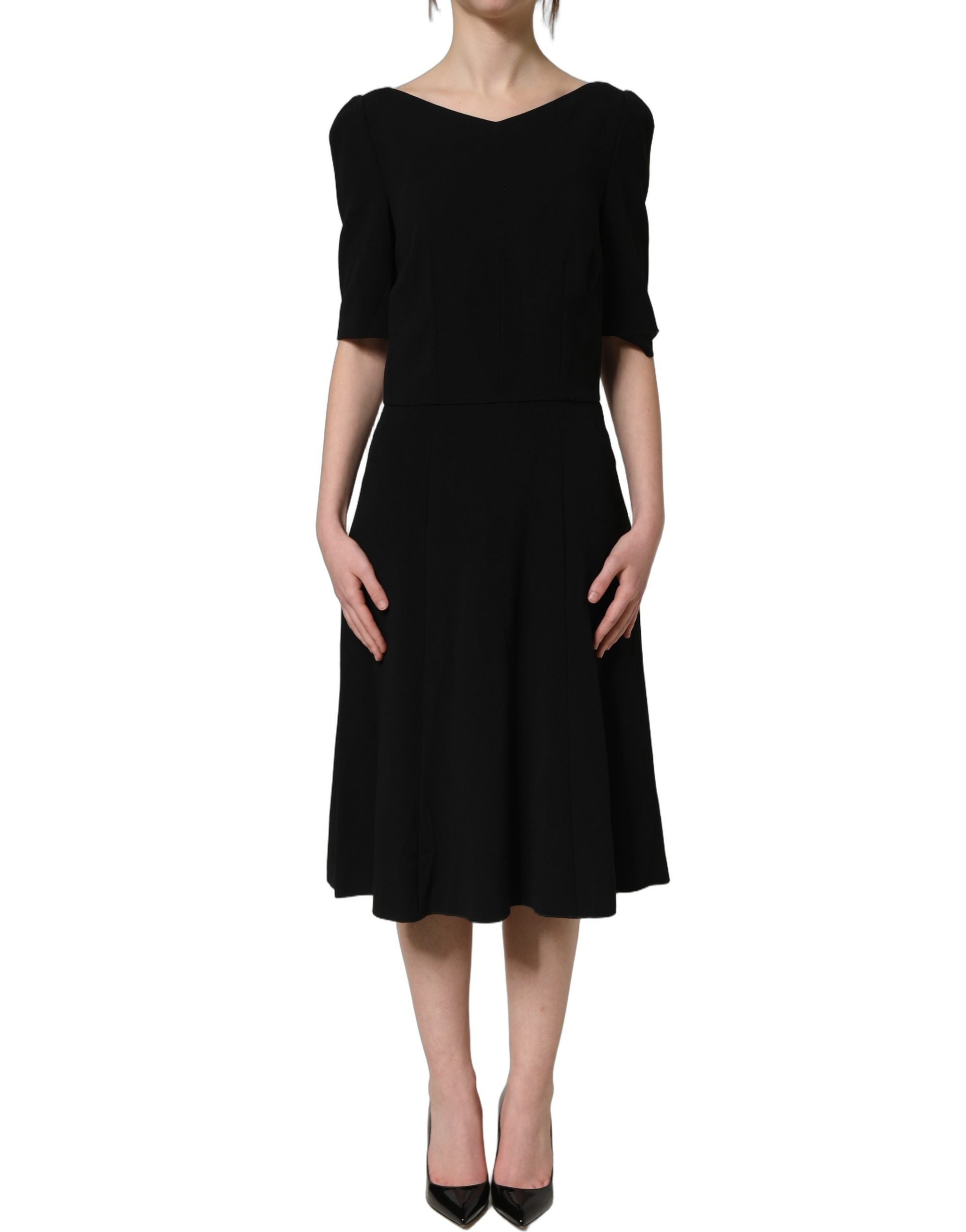 Dolce & Gabbana Black Viscose Short Sleeve A-line Midi Dress Dolce & Gabbana
