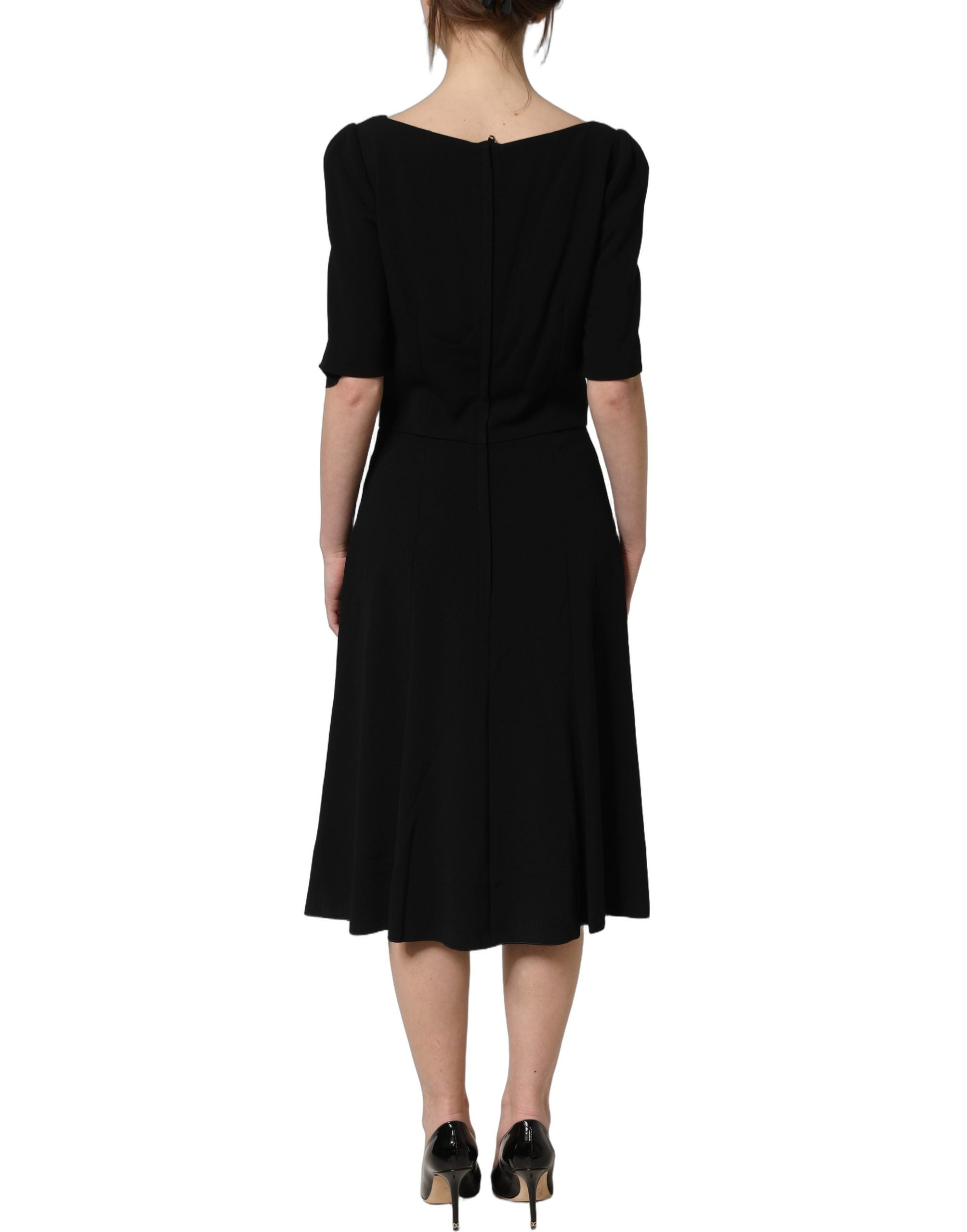 Dolce & Gabbana Black Viscose Short Sleeve A-line Midi Dress Dolce & Gabbana
