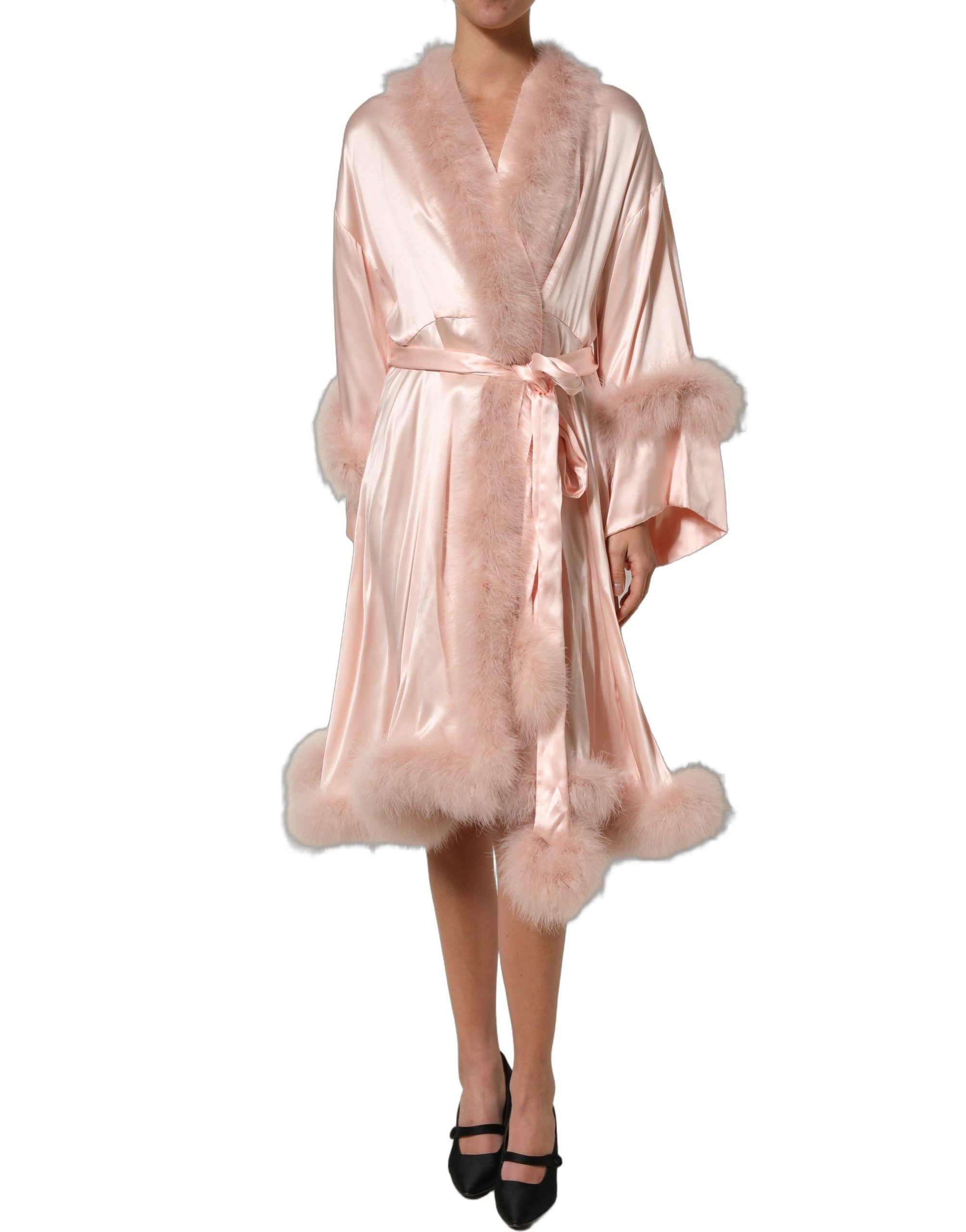 Dolce & Gabbana Light Pink Silk Turkey Feather Wrap Midi Dress Dolce & Gabbana
