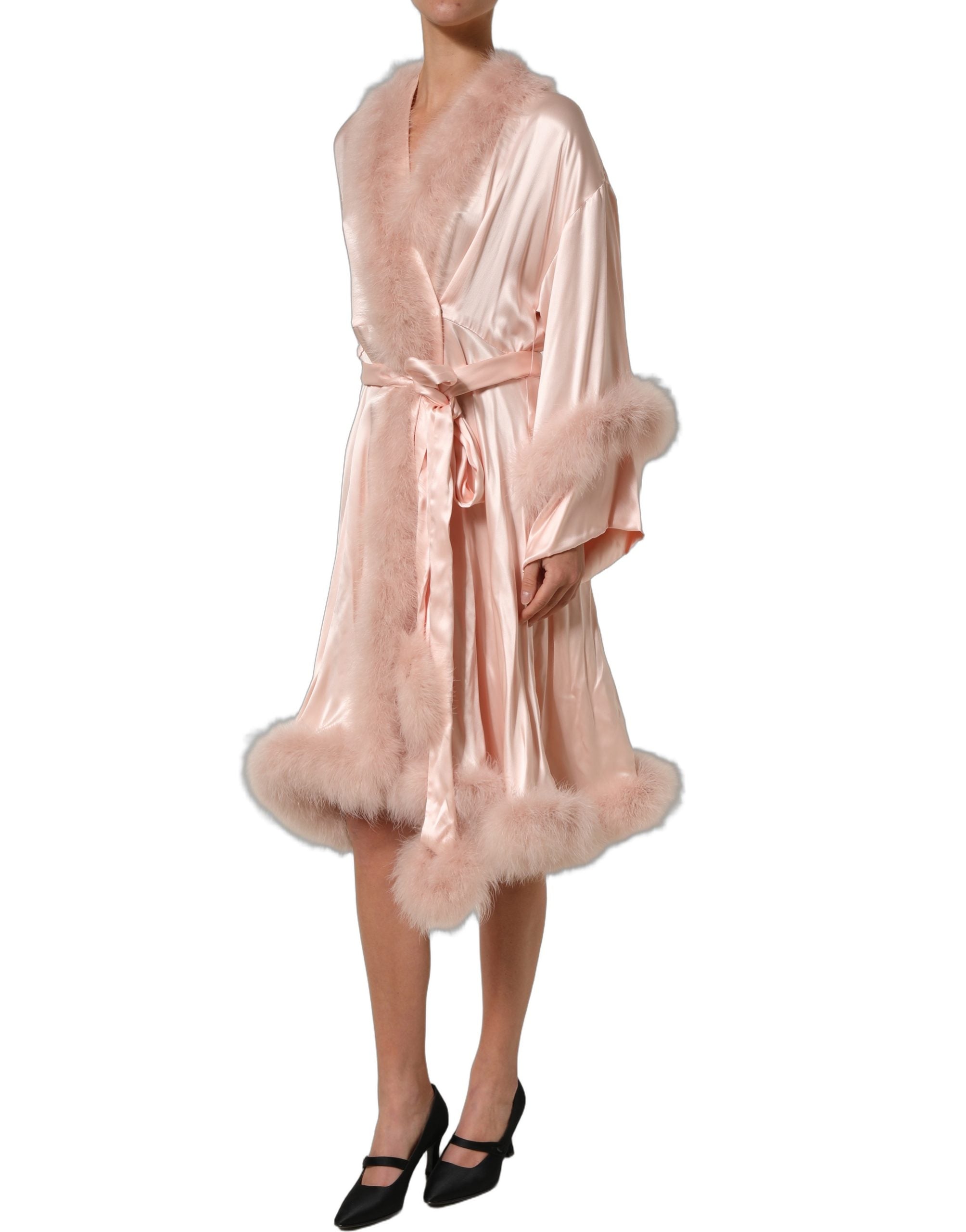 Dolce & Gabbana Light Pink Silk Turkey Feather Wrap Midi Dress Dolce & Gabbana
